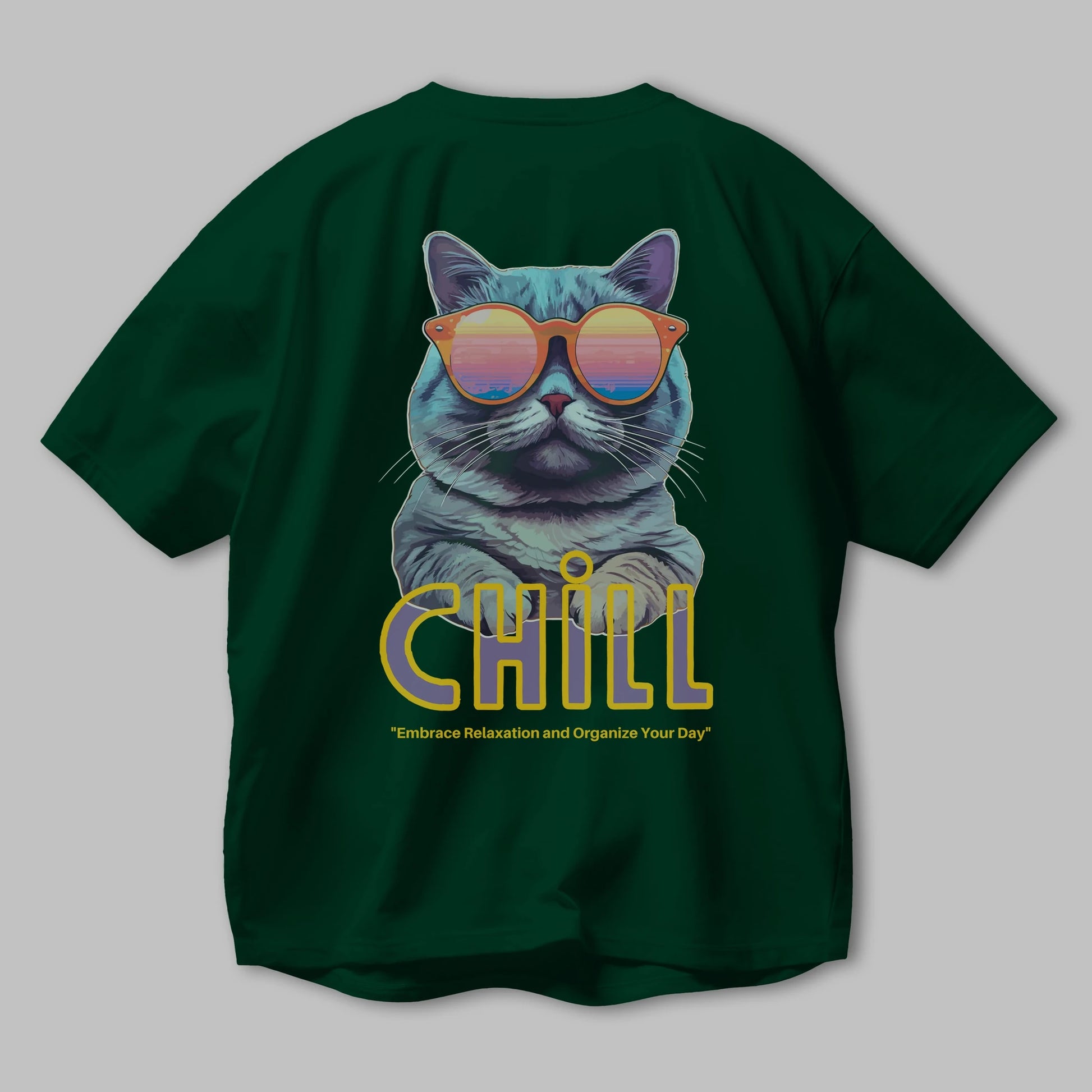 Chill Cat Arka Baskılı Oversize t-shirt Erkek Kadın Unisex