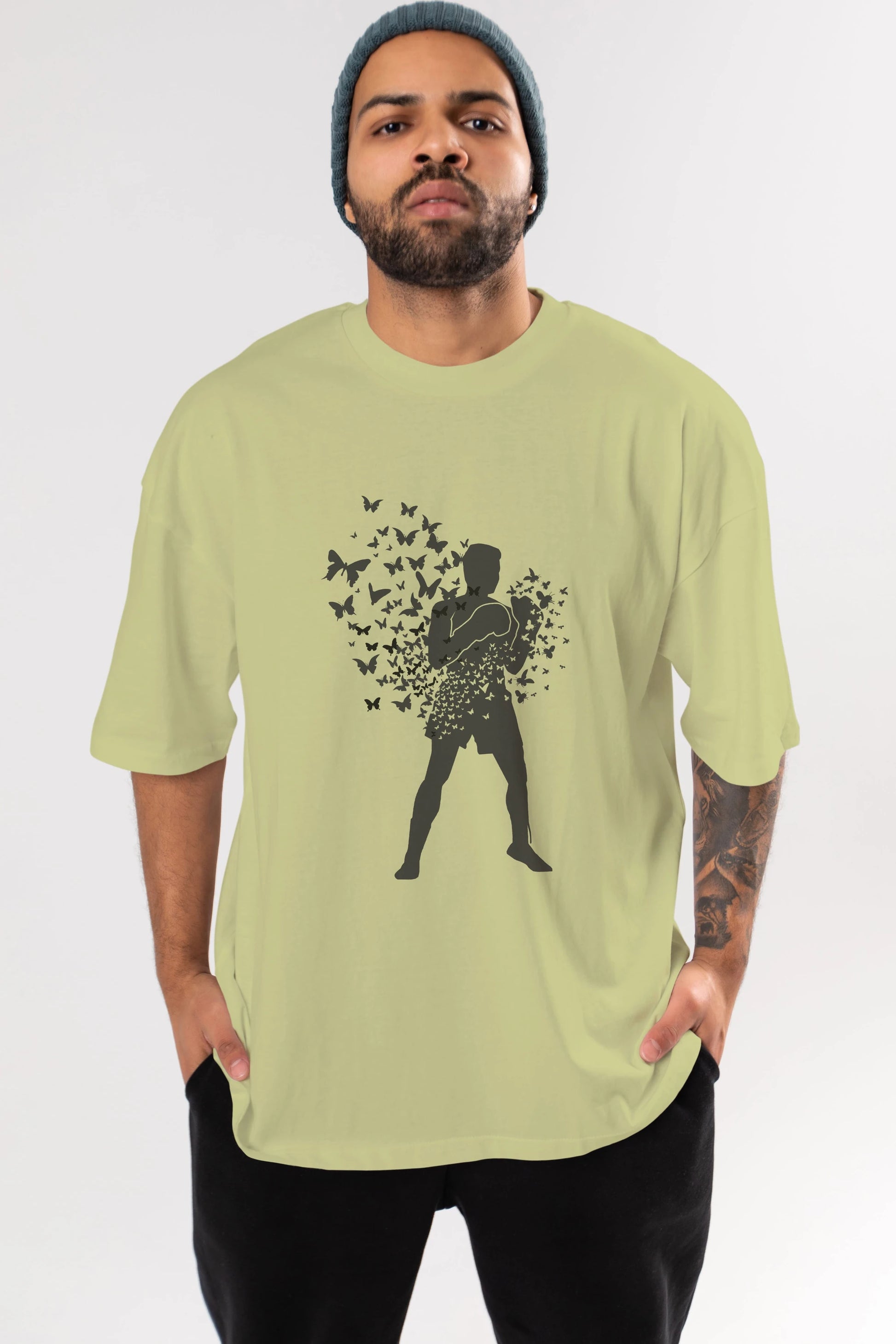 Float Like Butterfly Sting Like Bee Ön Baskılı Oversize t-shirt %100 pamuk Erkek Kadın Unisex
