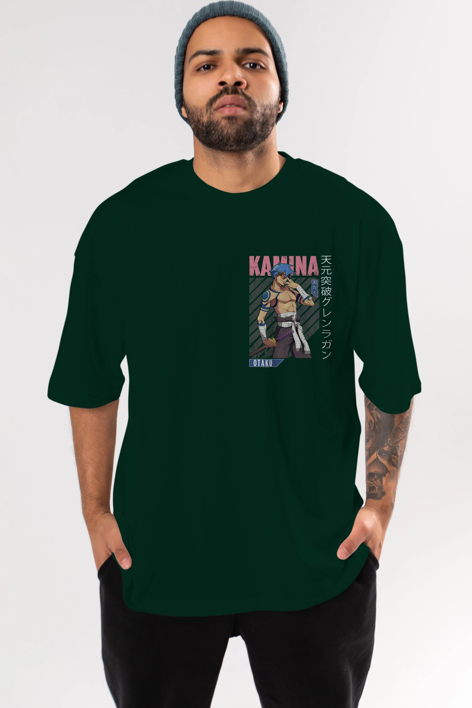 Kamina 5 Ön Sol Baskılı Oversize t-shirt Erkek Kadın Unisex %100 Pamuk Bisiklet Yaka tişort