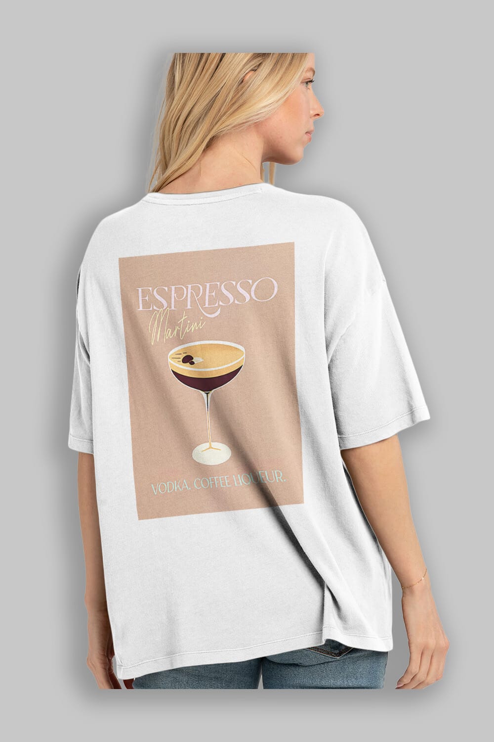 Espresso Martini Cocktail Arka Baskılı Oversize t-shirt Erkek Kadın Unisex %100 Pamuk Bisiklet Yaka tişort