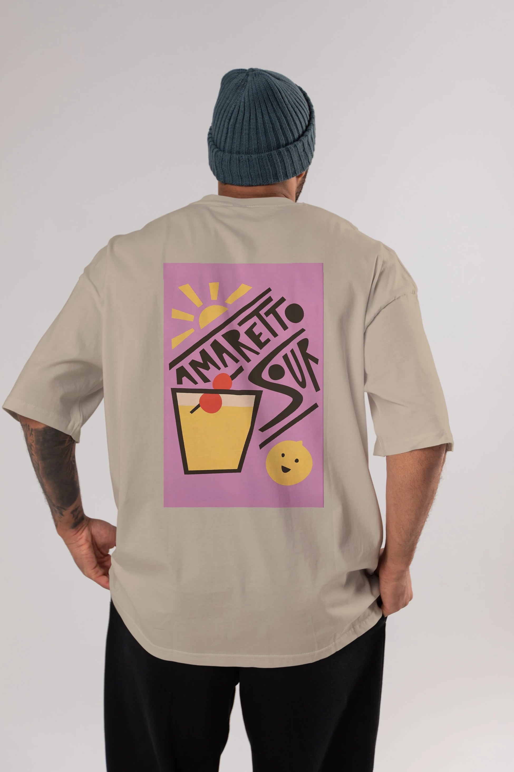 Amaretto Sour Arka Baskılı Oversize t-shirt Erkek Kadın Unisex %100 Pamuk Bisiklet Yaka tişort