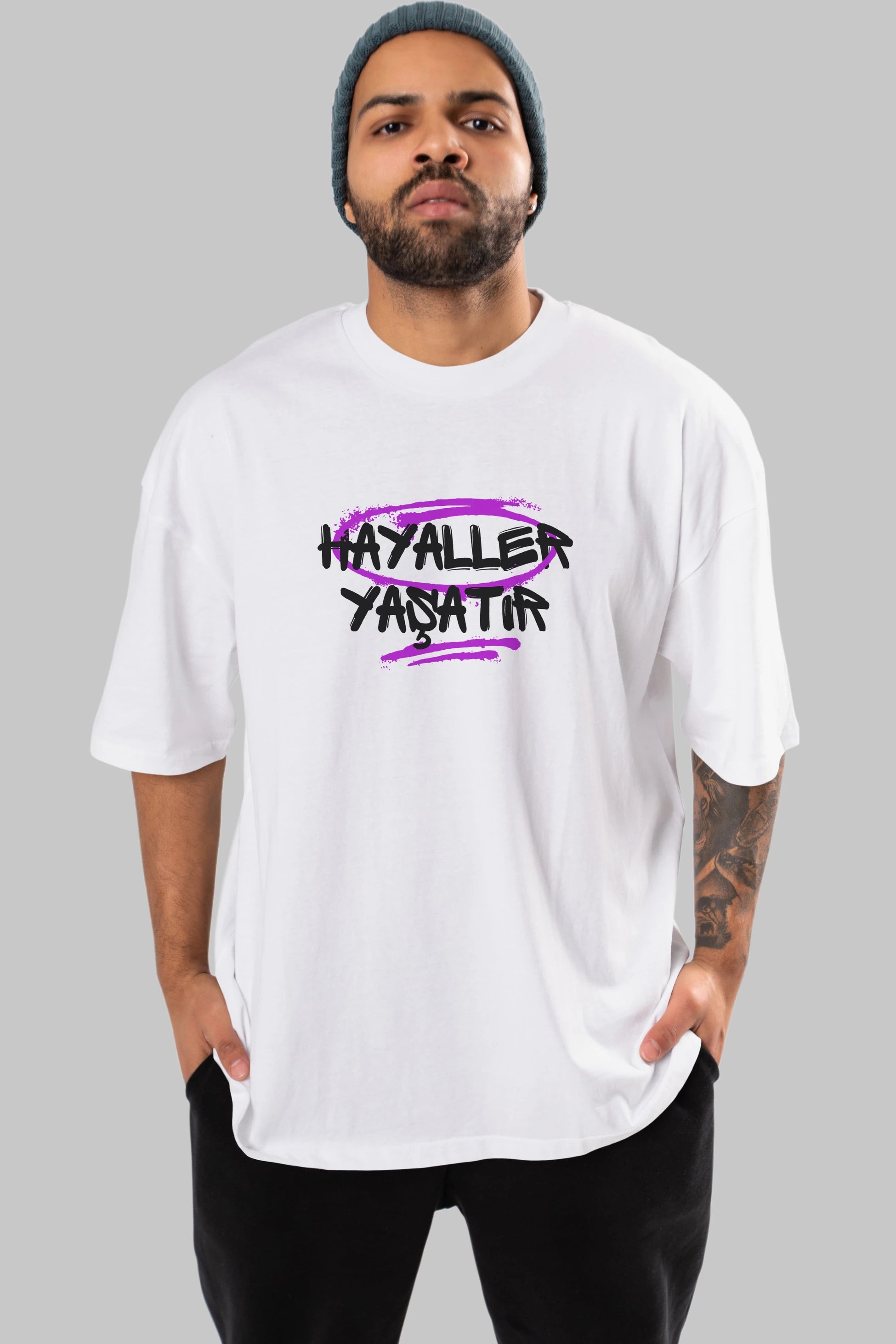 Hayaller Yaşatır Ön Baskılı Oversize t-shirt Erkek Kadın Unisex