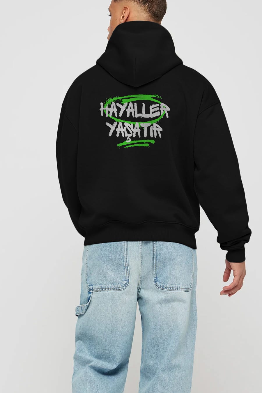 Hayaller Yaşatır Arka Baskılı Oversize Hoodie Kapüşonlu Sweatshirt Erkek Kadın Unisex