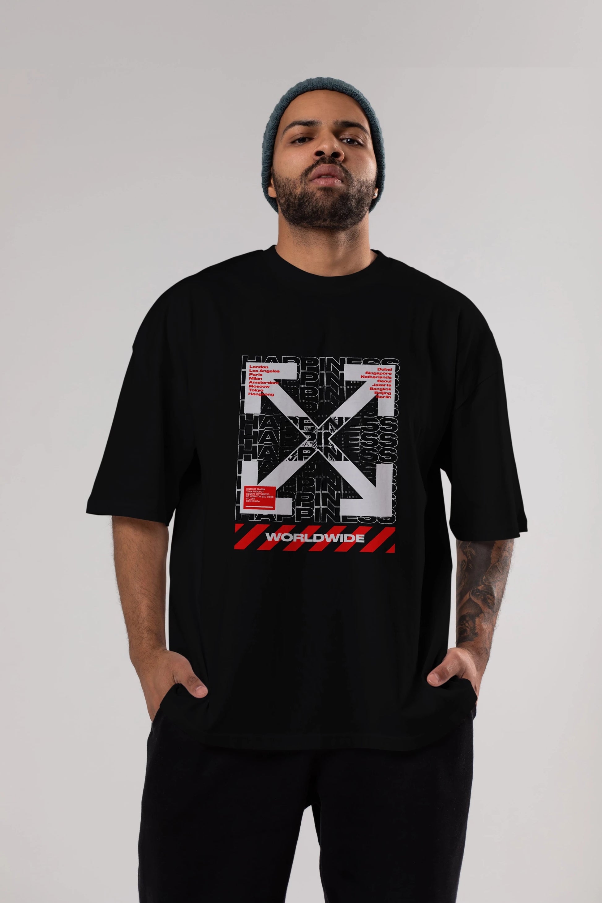 Happiness Worldwide Ön Baskılı Oversize t-shirt Erkek Kadın Unisex