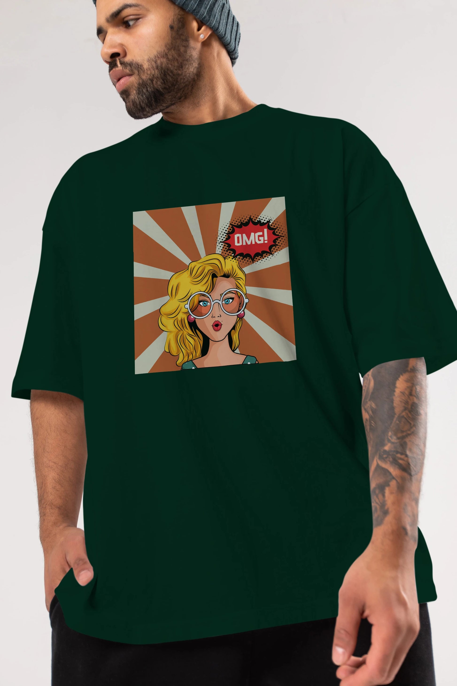 OMG Yazılı Retro Ön Baskılı Oversize t-shirt Erkek Kadın Unisex