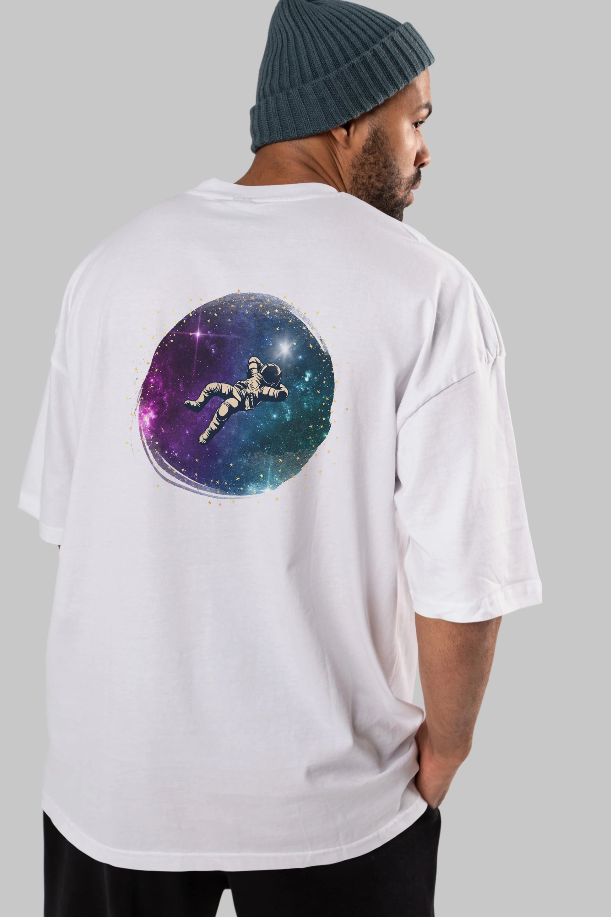 Astronaut in the Galaxy Arka Baskılı Oversize t-shirt Erkek Kadın Unisex