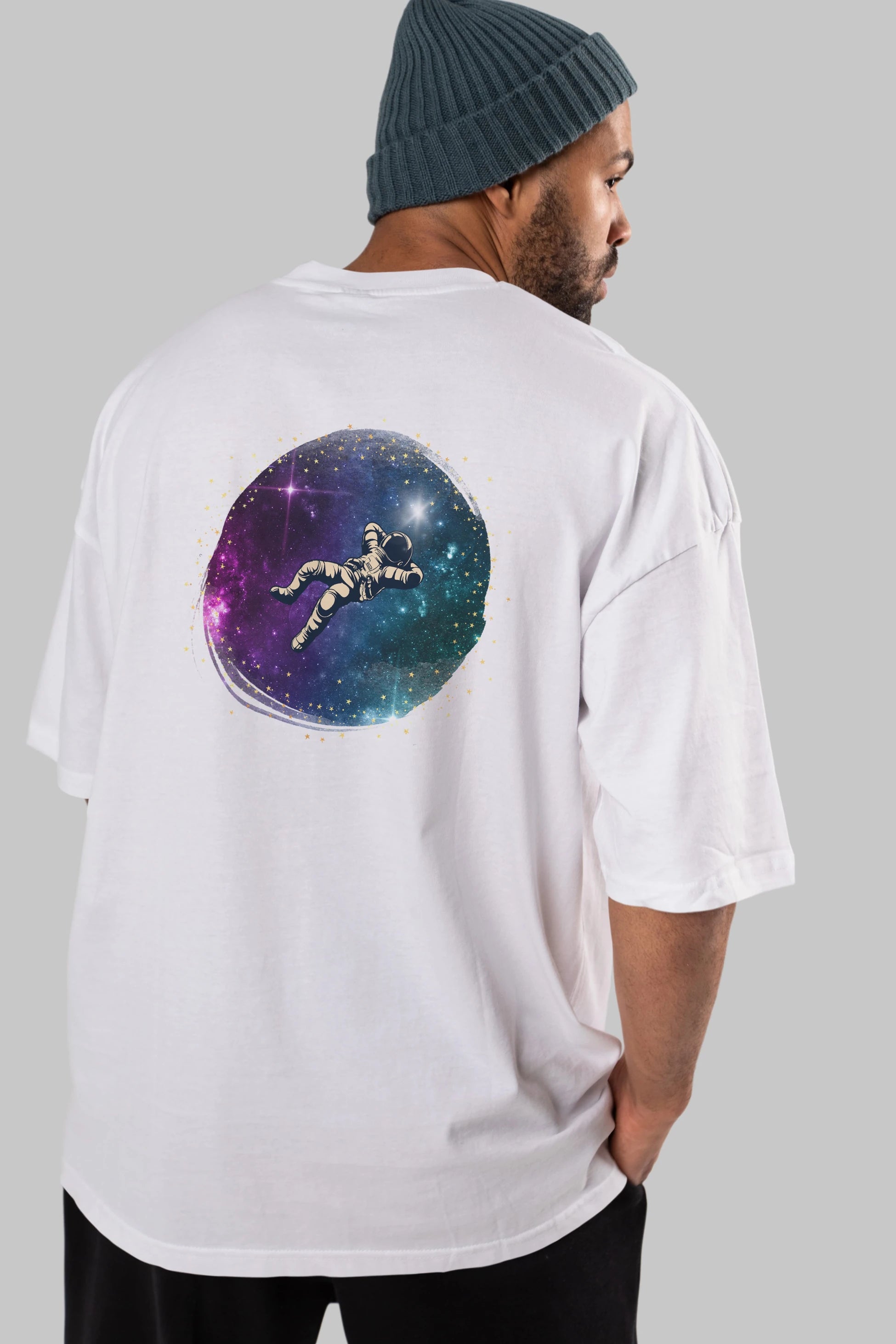 Astronaut in the Galaxy Arka Baskılı Oversize t-shirt Erkek Kadın Unisex