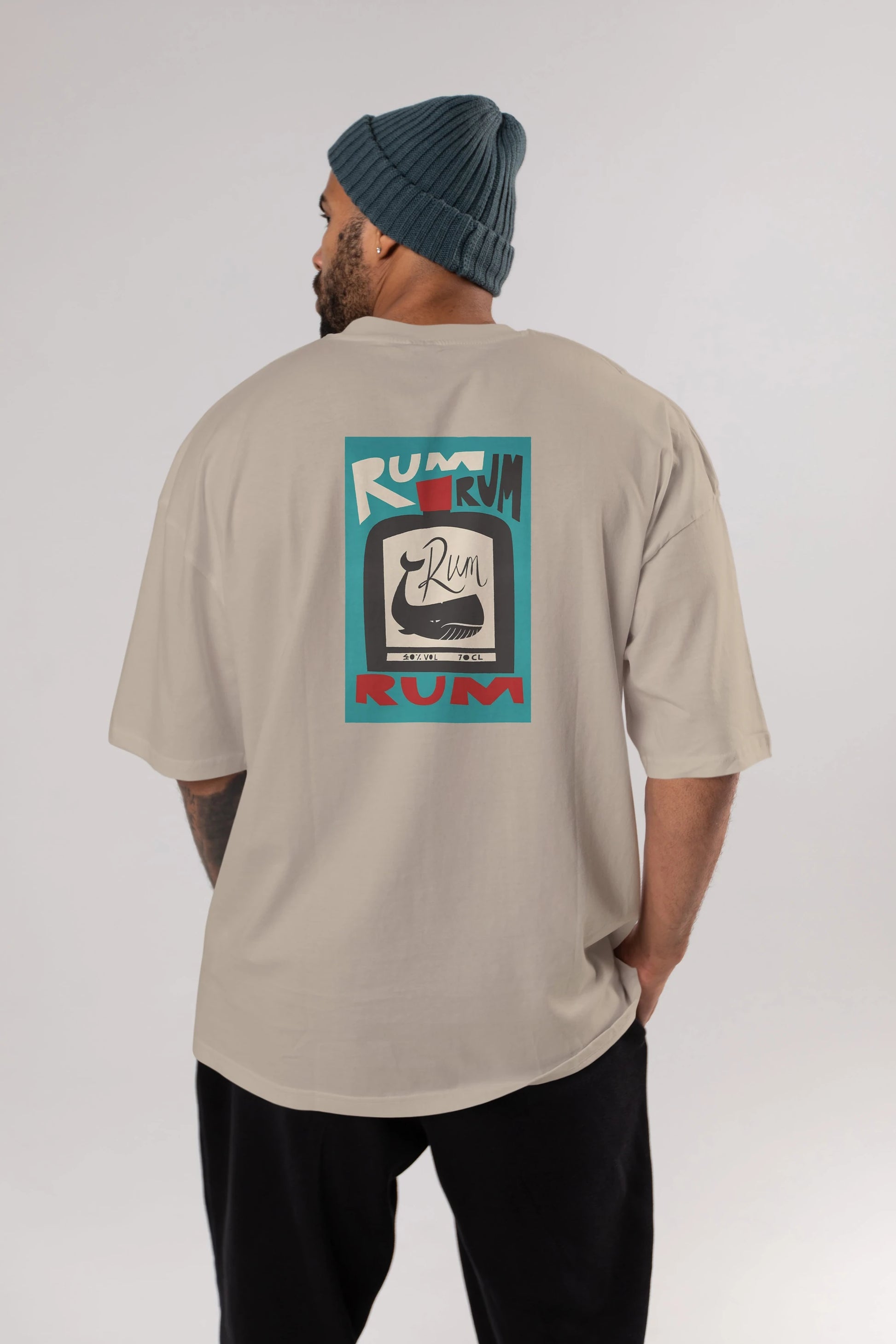 Rum Arka Baskılı Oversize t-shirt Erkek Kadın Unisex %100 Pamuk Bisiklet Yaka tişort