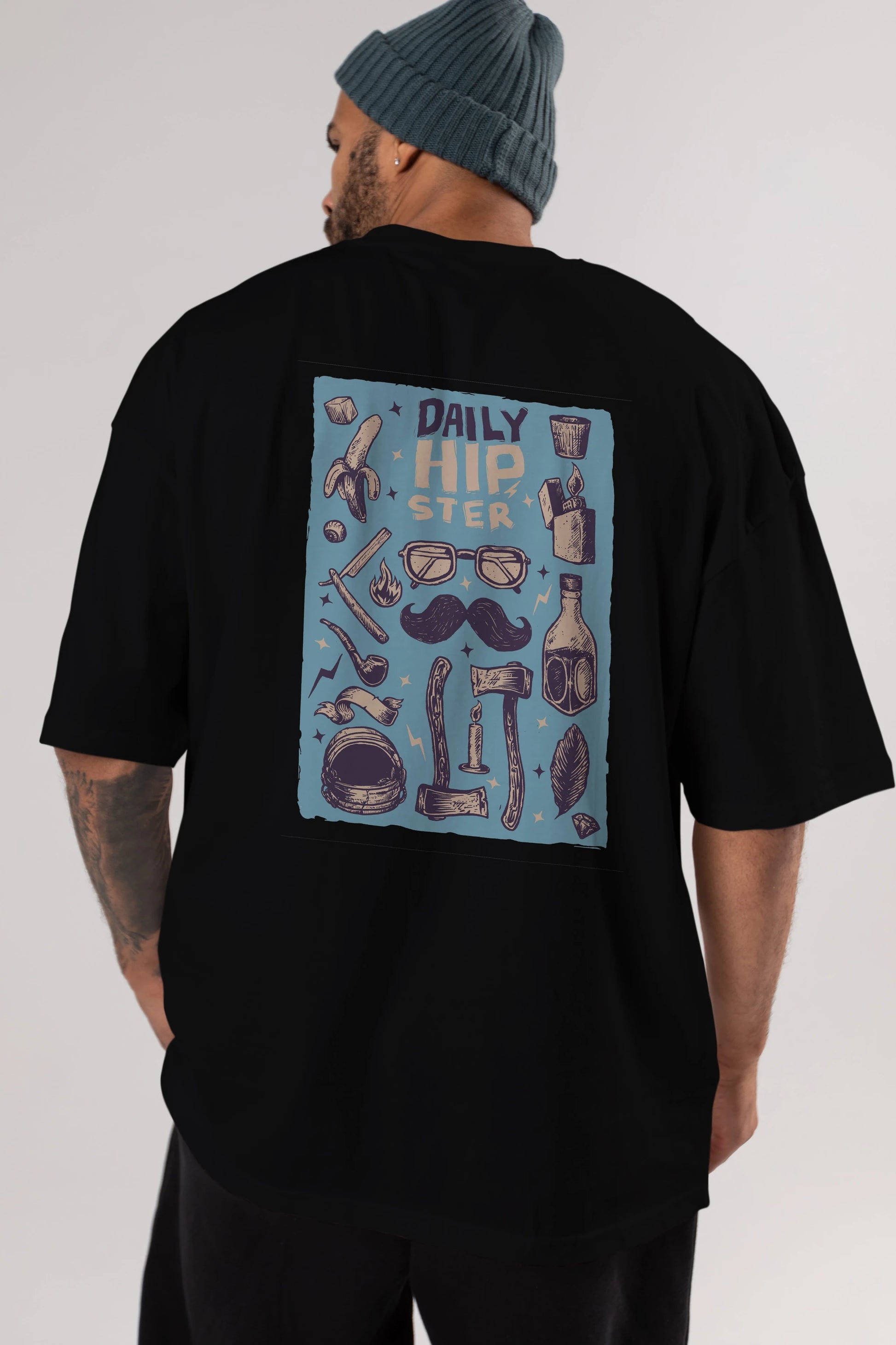 Hipster Arka Baskılı Oversize t-shirt Erkek Kadın Unisex %100 Pamuk