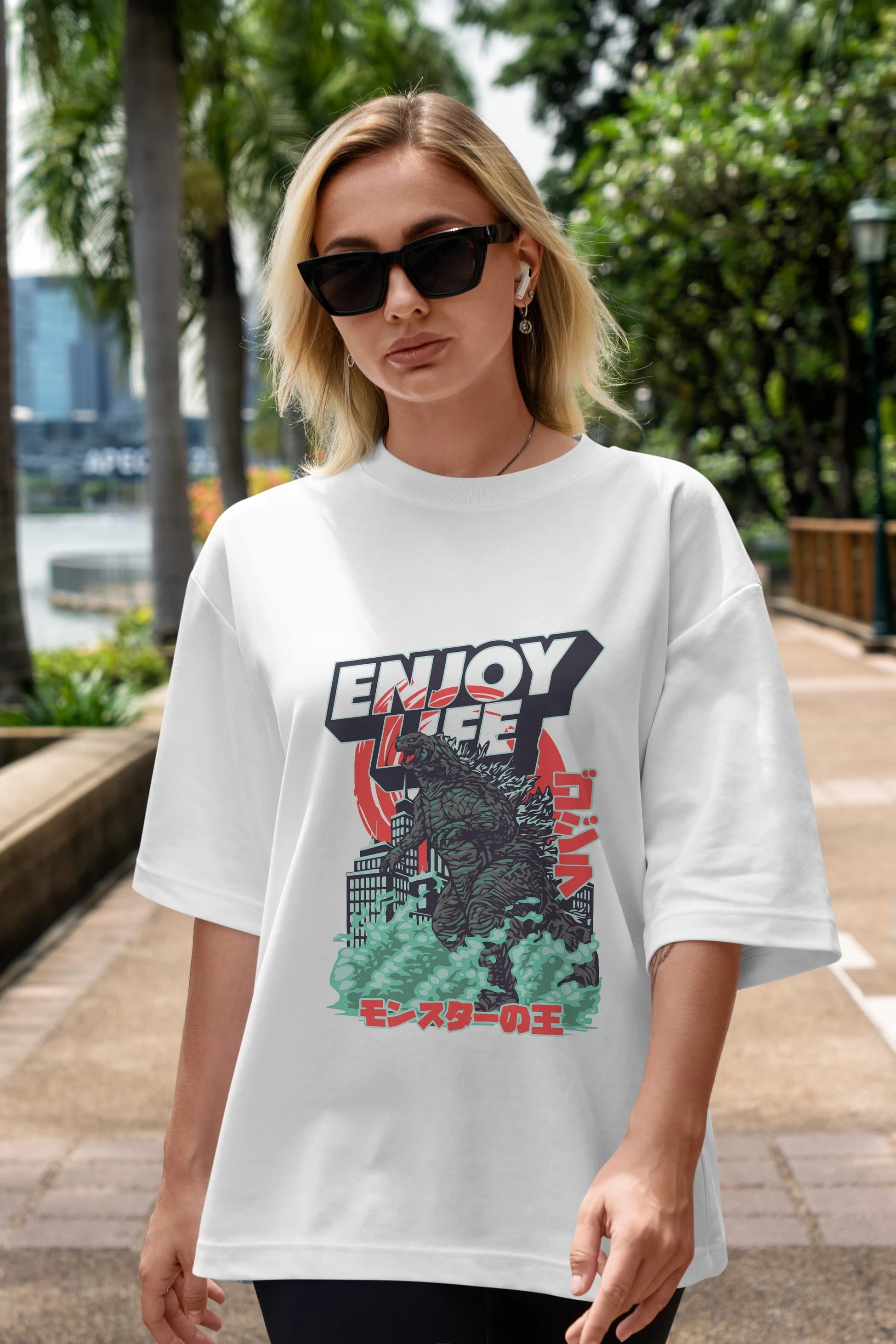Godzilla Ön Baskılı Oversize t-shirt Erkek Kadın Unisex %100 Pamuk Bisiklet Yaka tişort