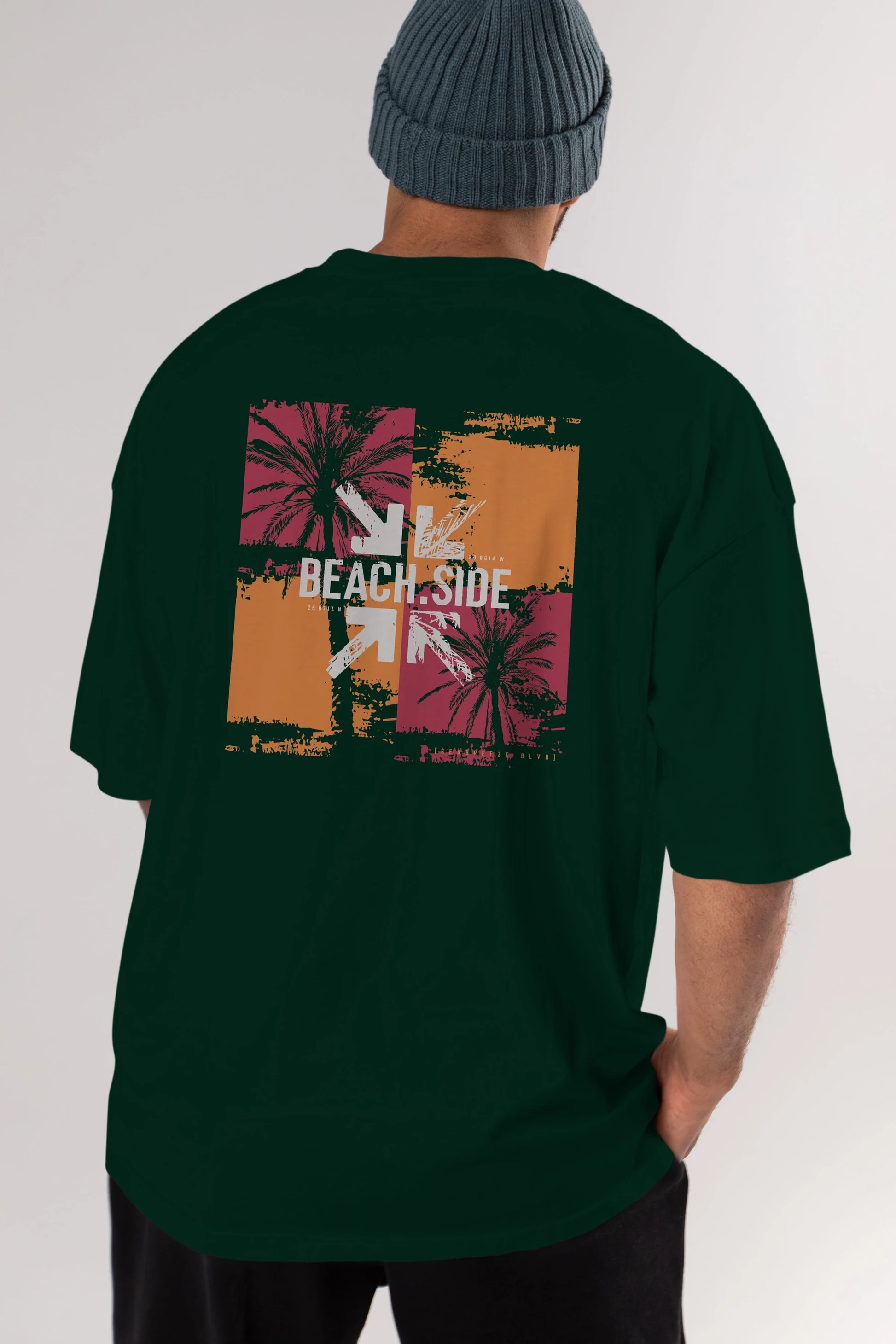 Beach Side Arka Baskılı Oversize t-shirt Erkek Kadın Unisex