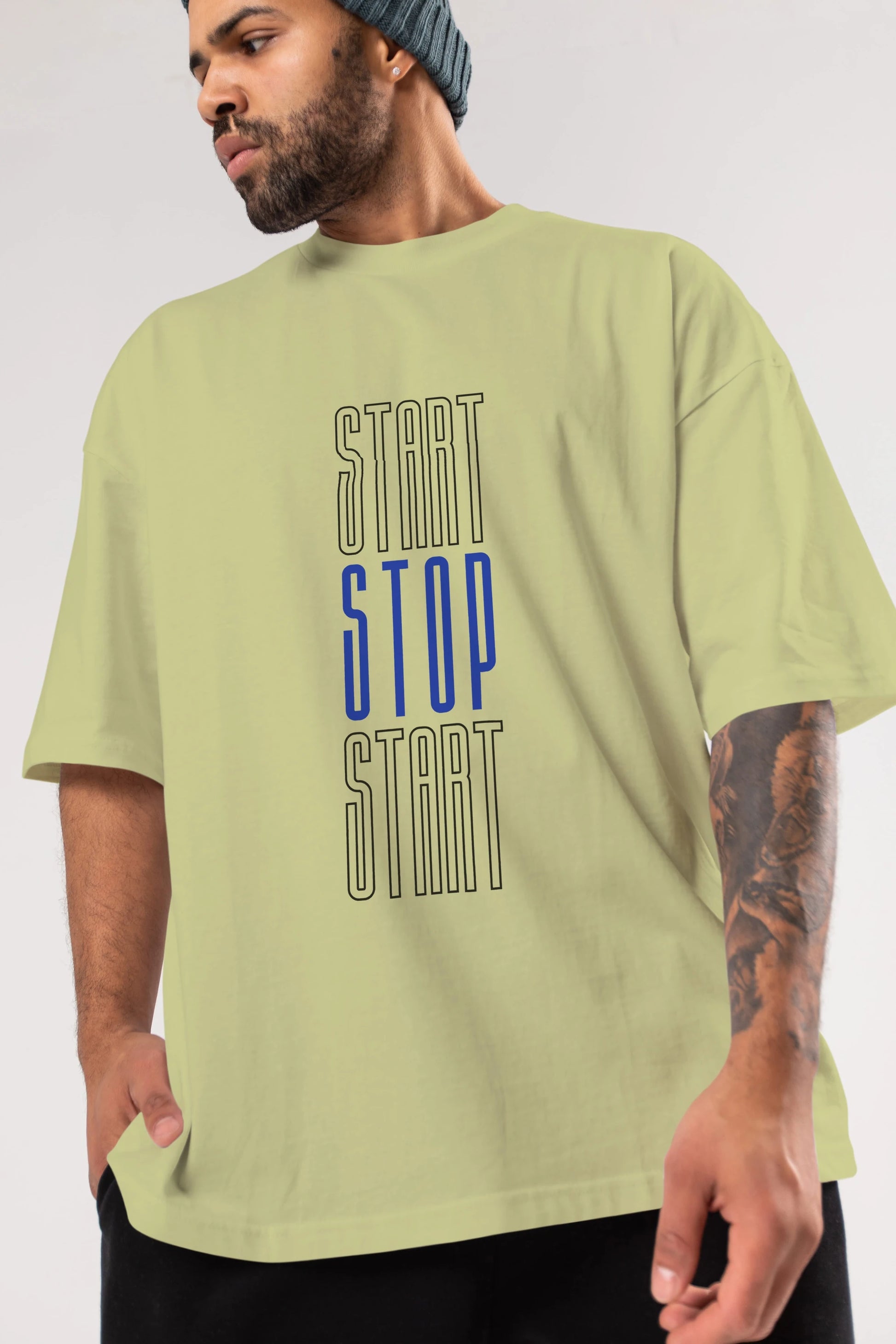 Start Stop Start Yazılı Ön Baskılı Oversize t-shirt Erkek Kadın Unisex