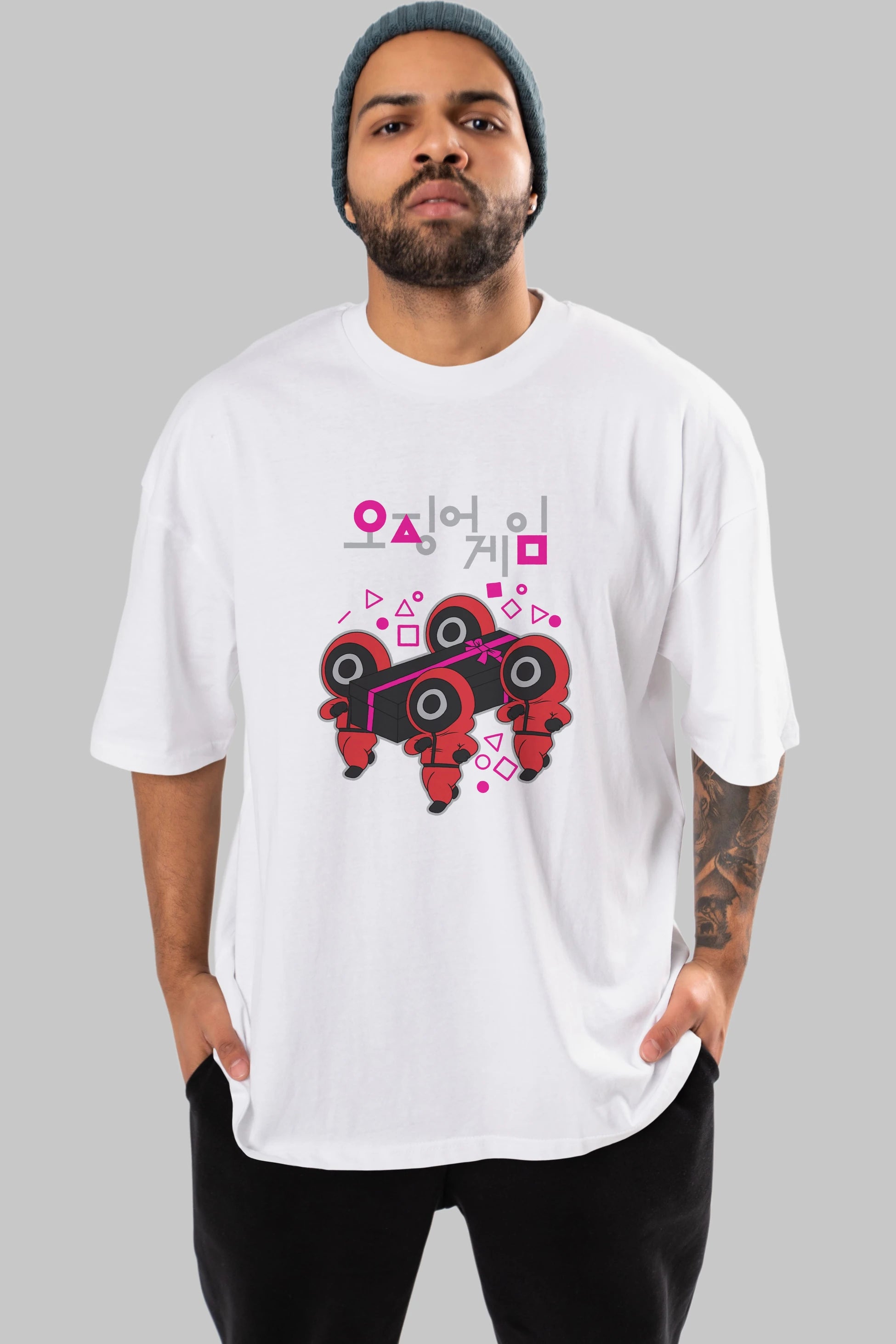 Squid Game (6) Ön Baskılı Oversize t-shirt Erkek Kadın Unisex %100 Pamuk Bisiklet Yaka tişort