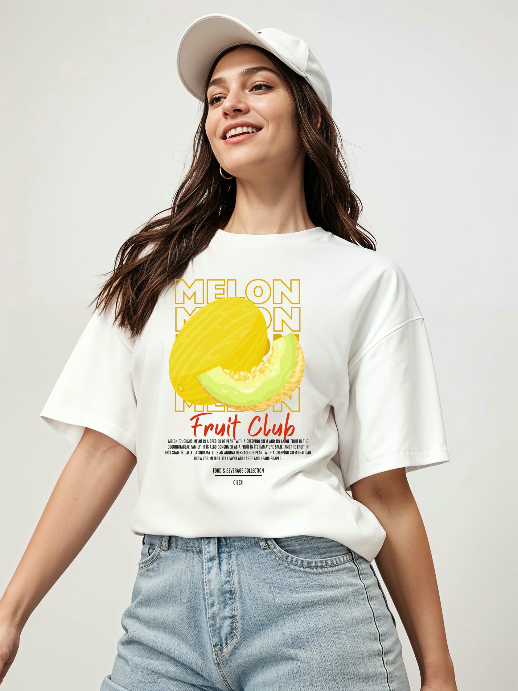 Melon Ön Baskılı Oversize t-shirt Erkek Kadın Pamuk Bisiklet Yaka tişort