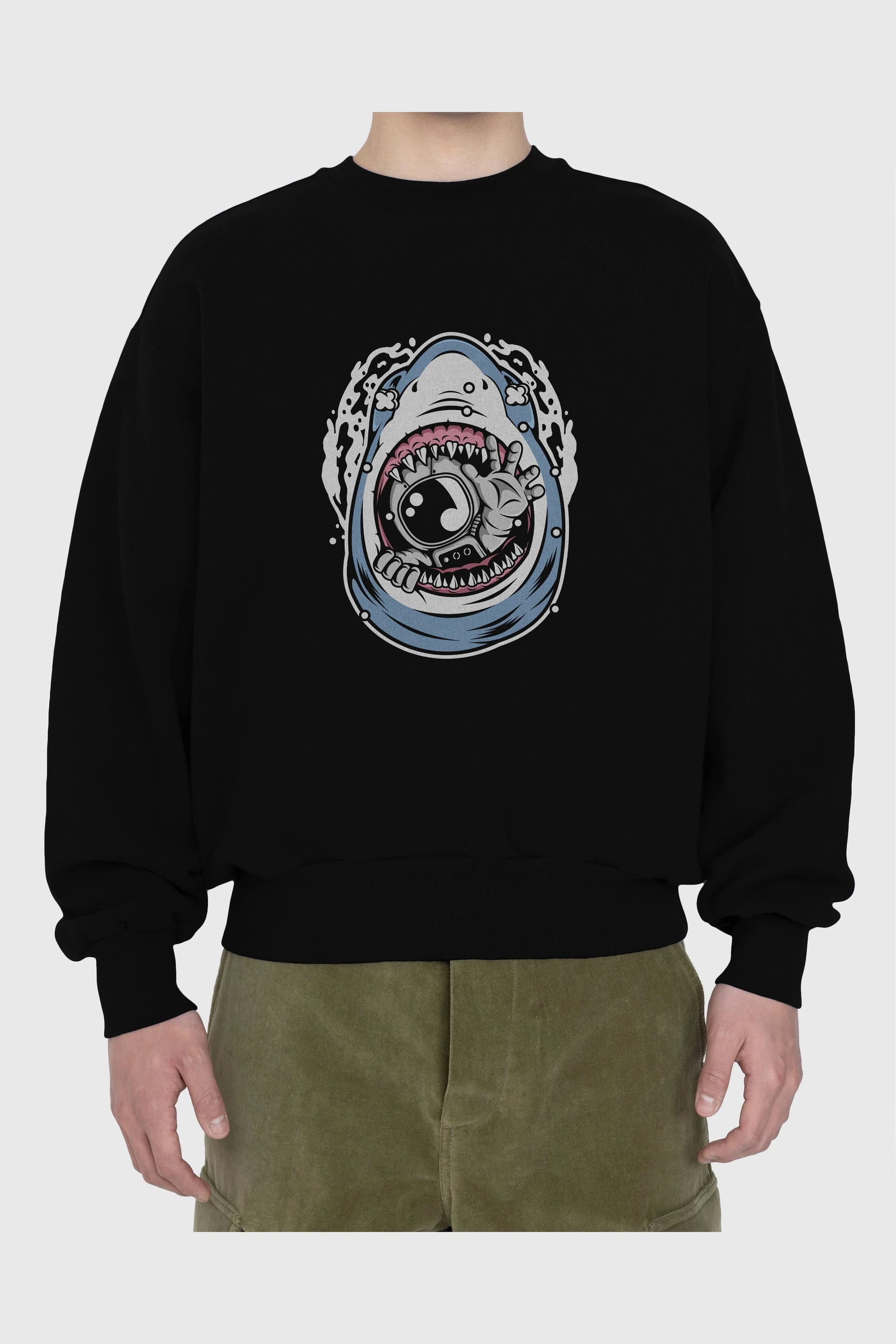 Astronaut Shark Ön Baskılı Oversize Sweatshirt Erkek Kadın Unisex