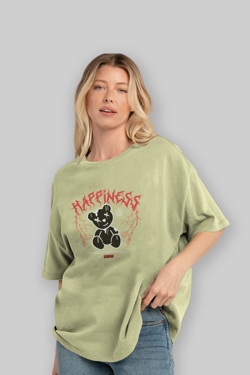 Happiness Bear Ön Baskılı Oversize t-shirt Erkek Kadın Unisex