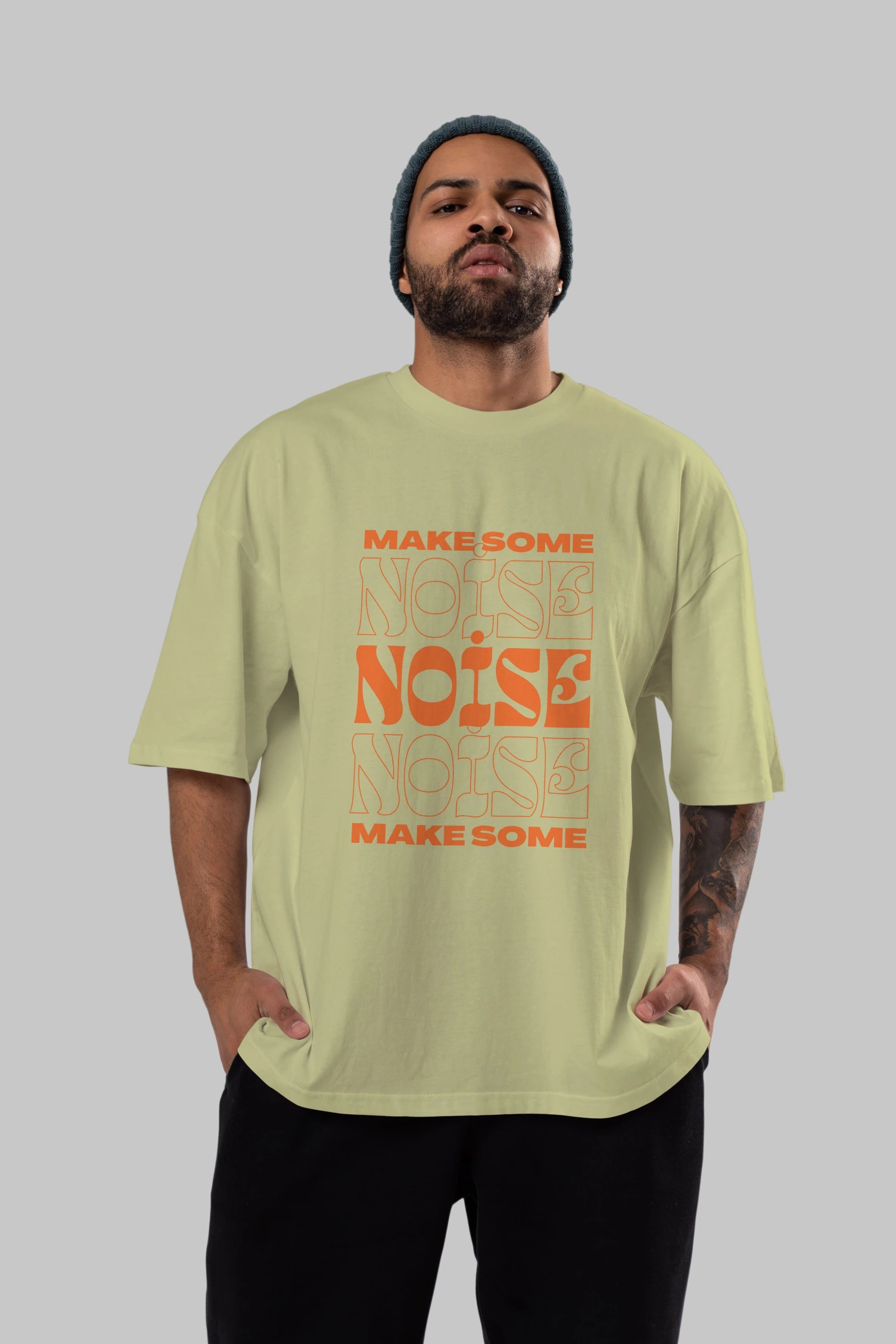 Make Some Noise Yazılı 2 Ön Baskılı Oversize t-shirt Erkek Kadın Unisex