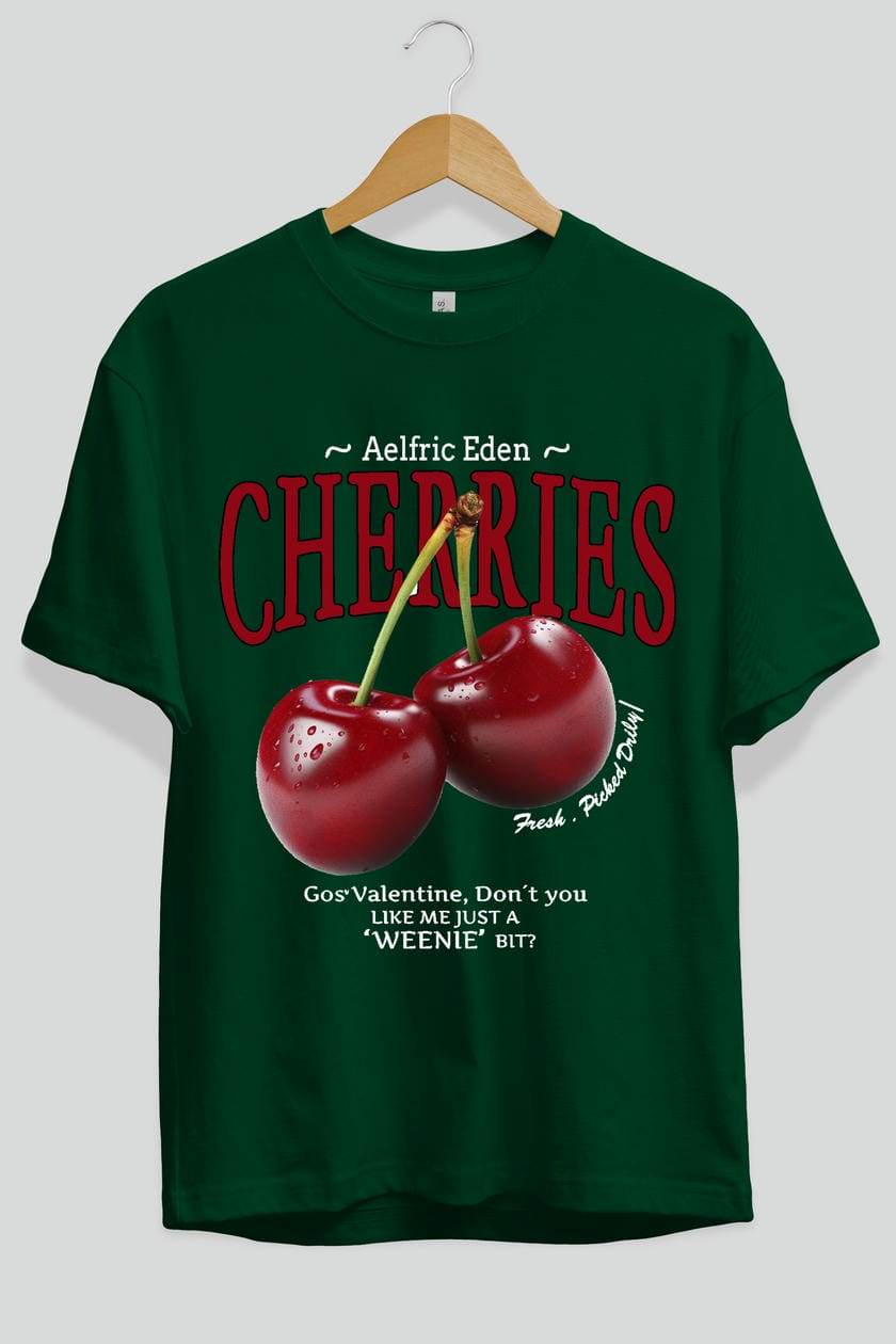 Cherry Cherries Ön Baskılı Oversize t-shirt Erkek Kadın Pamuk Bisiklet Yaka tişort