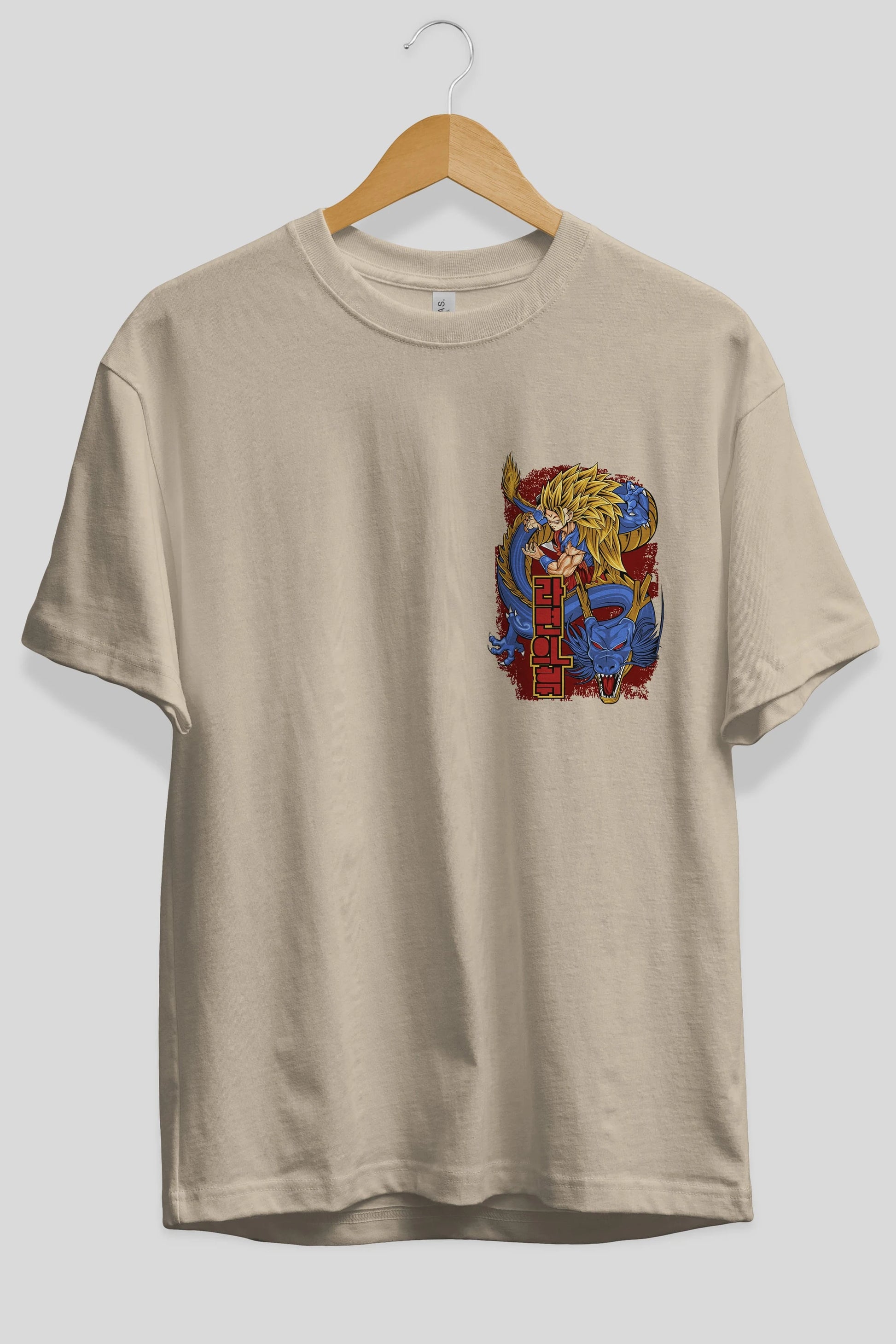 DRAGON BALL Z Ön Sol Baskılı Oversize t-shirt Erkek Kadın Unisex %100 Pamuk Bisiklet Yaka tişort