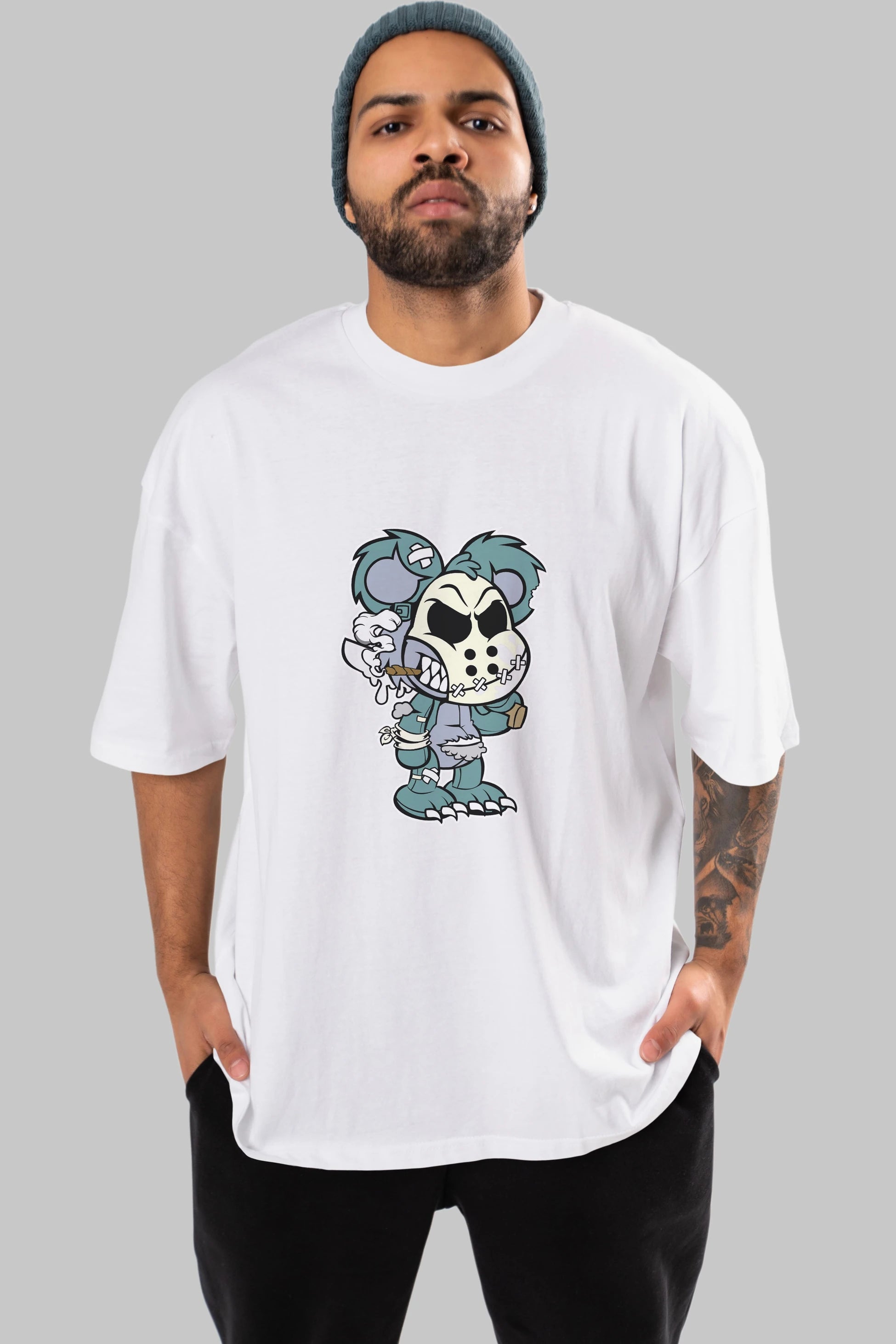 Evil Teddy Bear Ön Baskılı Oversize t-shirt Erkek Kadın Unisex %100 Pamuk tişort