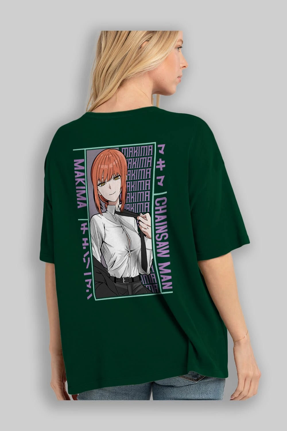 Makima Chain Saw Man Anime Arka Baskılı Oversize t-shirt Erkek Kadın Unisex