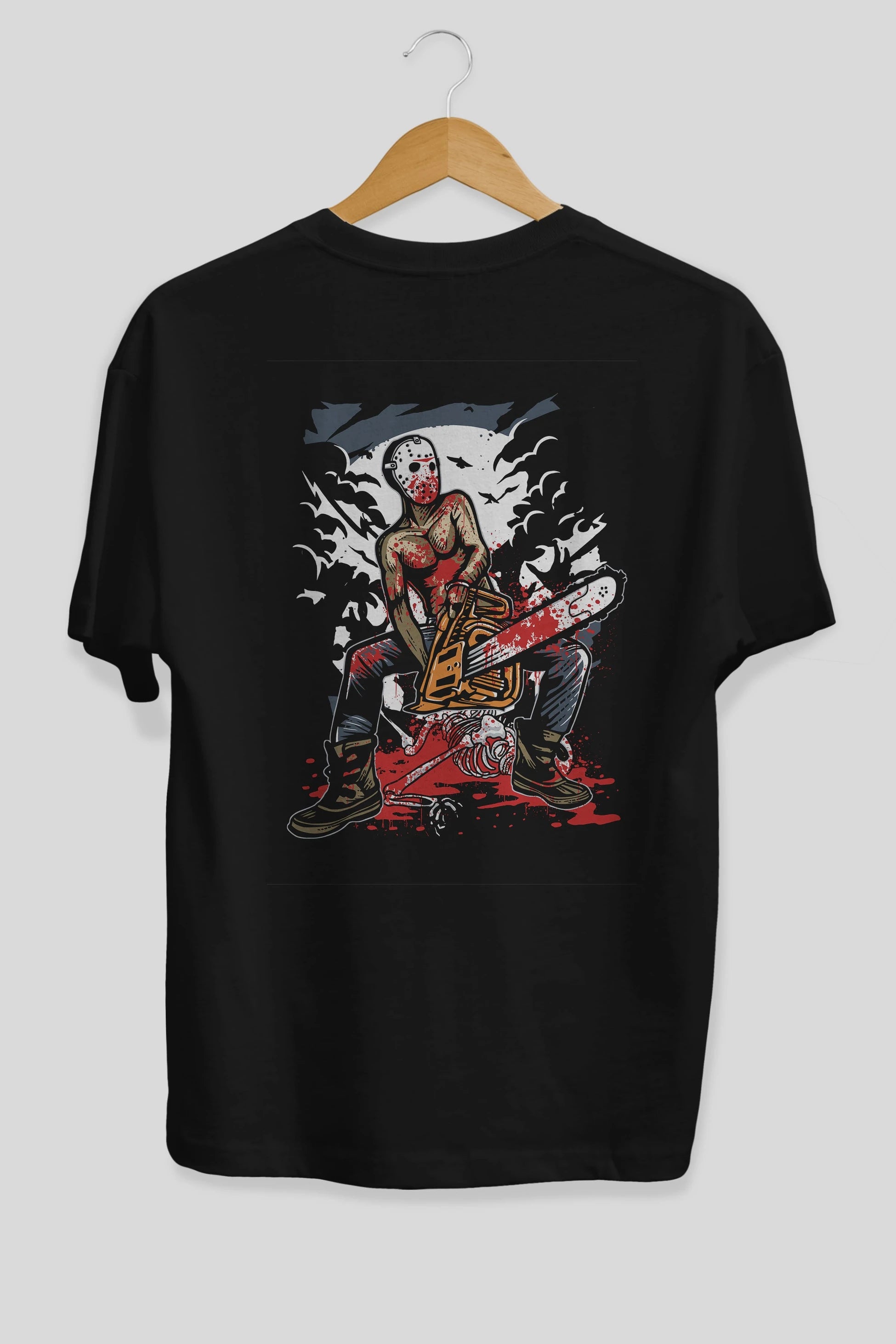 Chainsaw Killer Arka Baskılı Oversize t-shirt Erkek Kadın Unisex %100 Pamuk