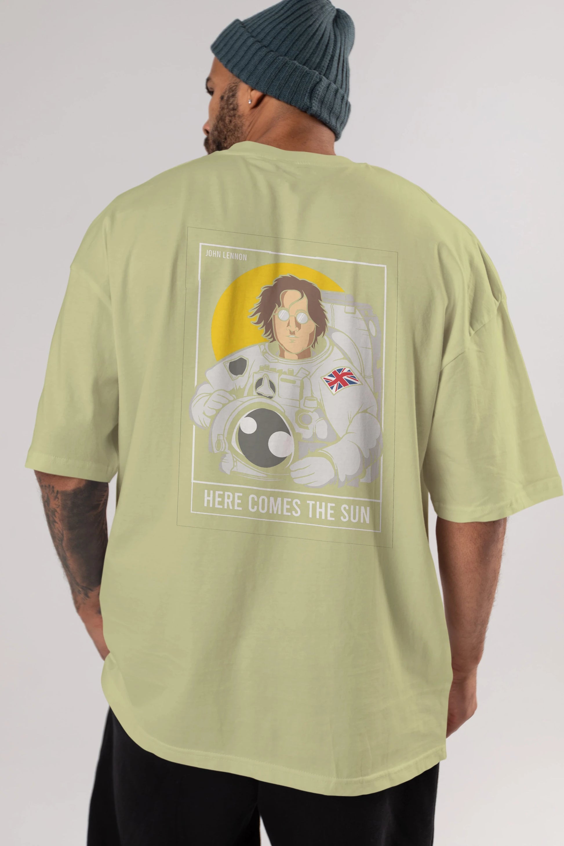John Lennon Astronot Arka Baskılı Oversize t-shirt Erkek Kadın Unisex %100 Pamuk tişort