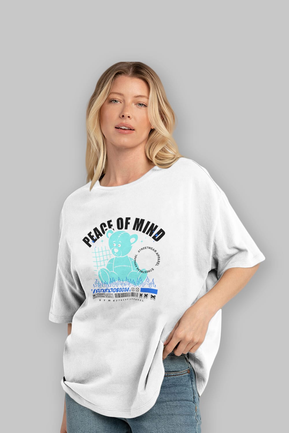 Teddy Bear Peace of Mind Ön Baskılı Oversize t-shirt Erkek Kadın Unisex