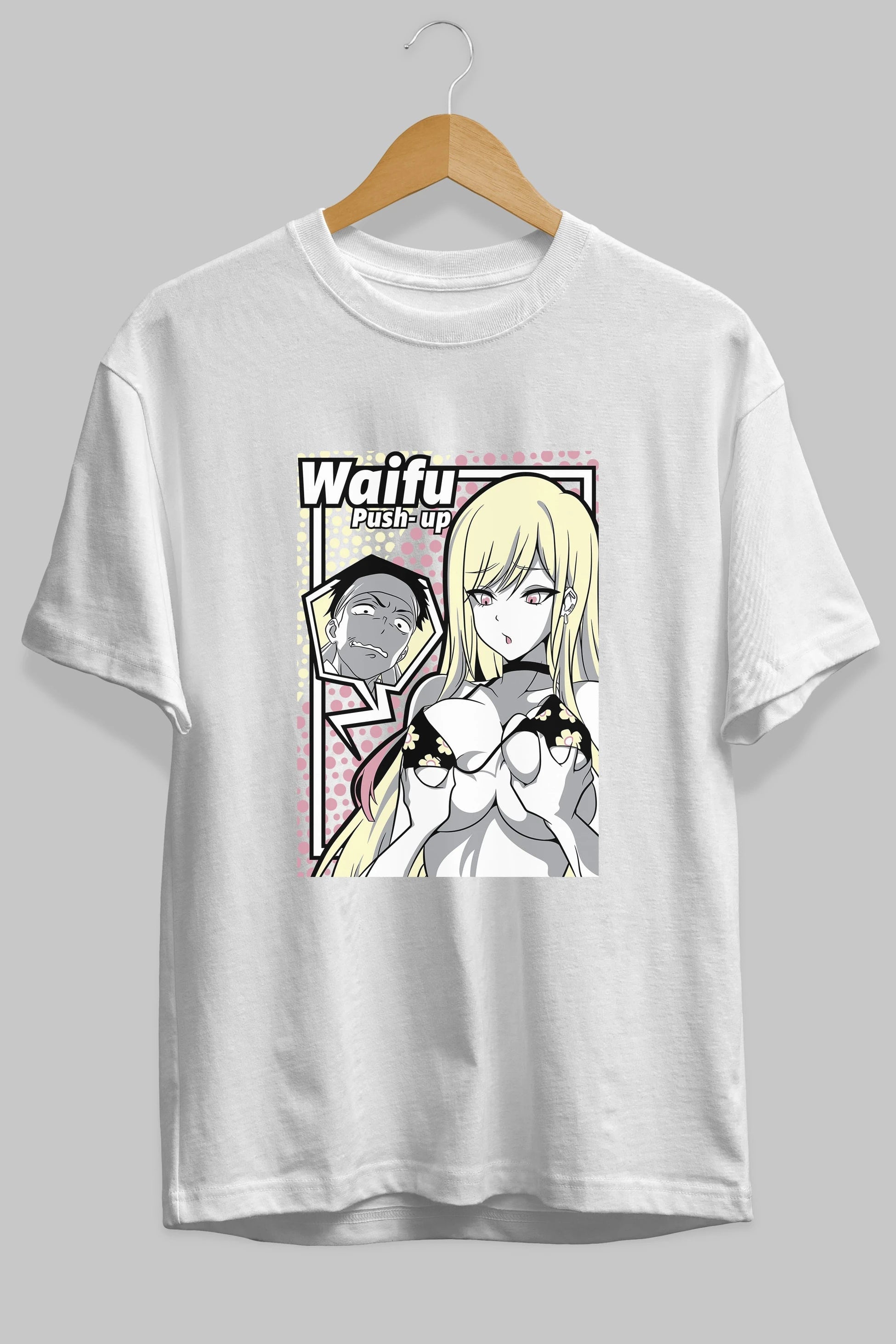 Waifu PushUp Anime Ön Baskılı Oversize t-shirt %100 pamuk Erkek Kadın Unisex