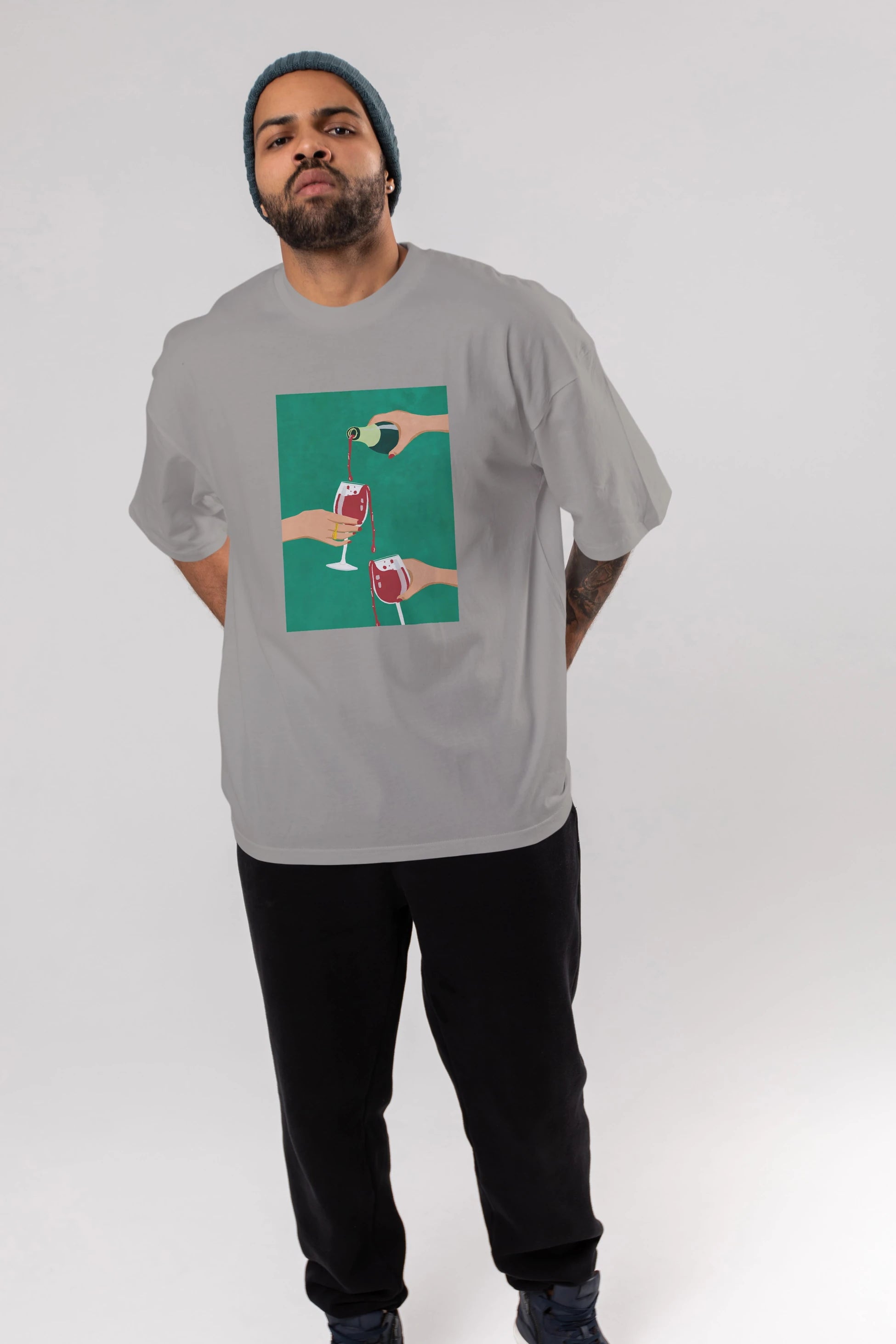 Wine 2 Ön Baskılı Oversize t-shirt Erkek Kadın Unisex %100 Pamuk Bisiklet Yaka tişort