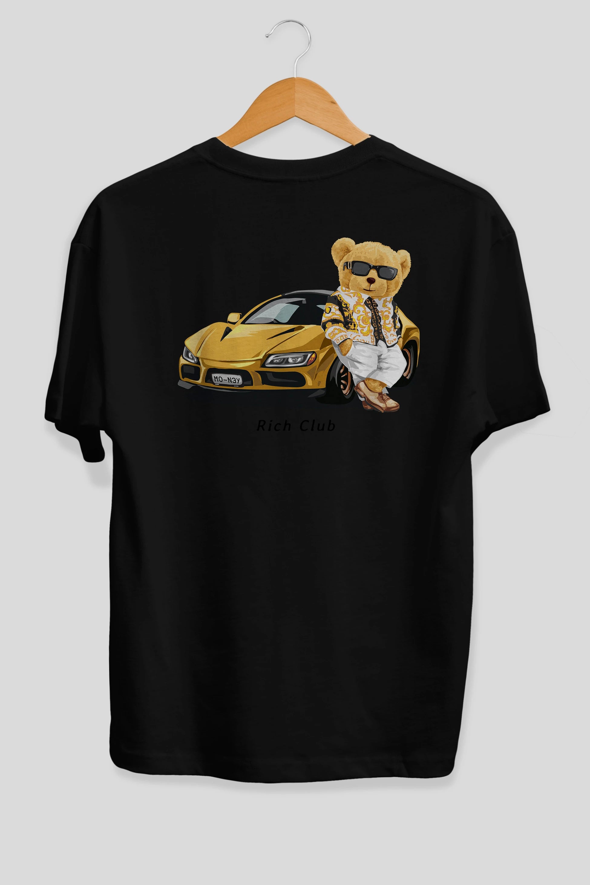 Teddy Bear Rich Club Arka Baskılı Oversize t-shirt Erkek Kadın Unisex %100 Pamuk