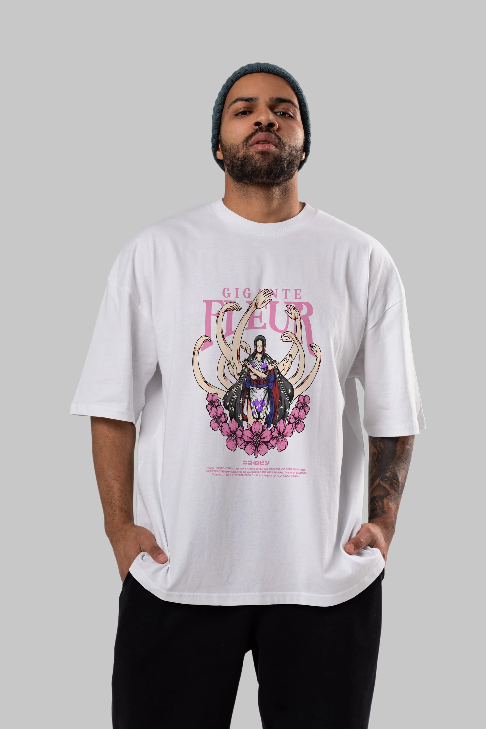 Gigante Fleur Anime Ön Baskılı Oversize t-shirt %100 pamuk Erkek Kadın Unisex