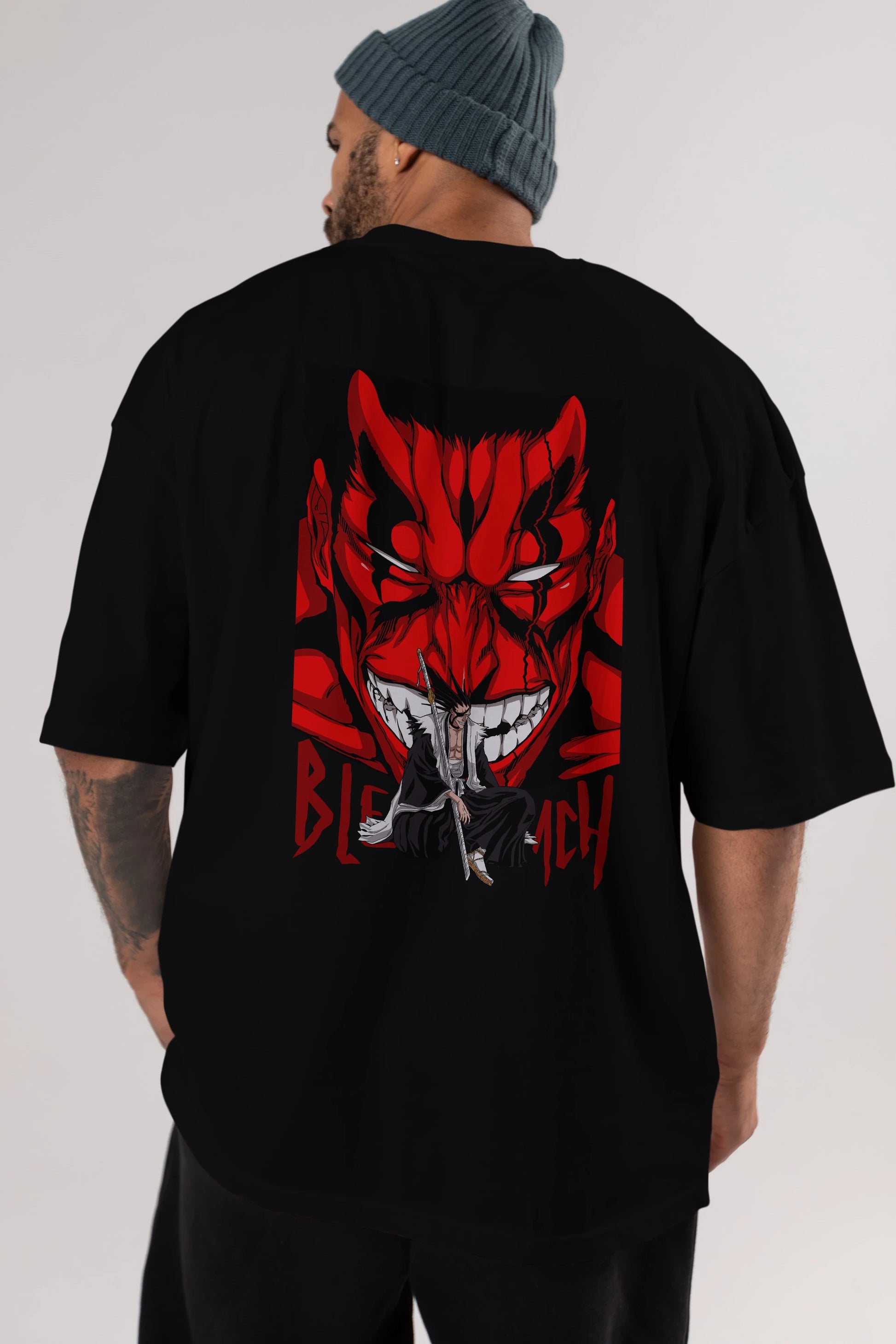 KENPACHI ZARAKI BLEACH Anime Arka Baskılı Oversize t-shirt Erkek Kadın Unisex
