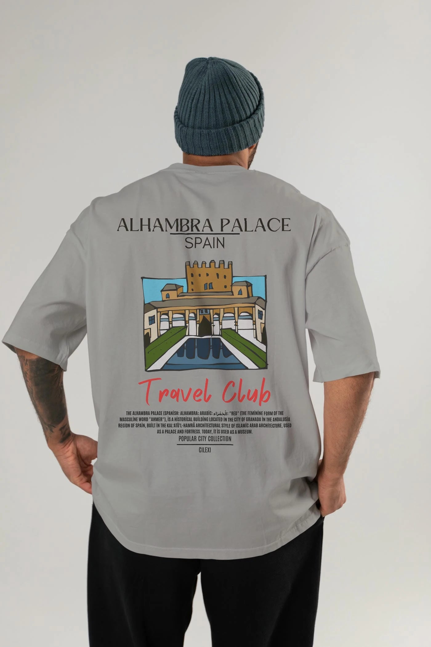 Alhambra Palace Spain Arka Baskılı Oversize t-shirt Erkek Kadın Pamuk Bisiklet Yaka tişort