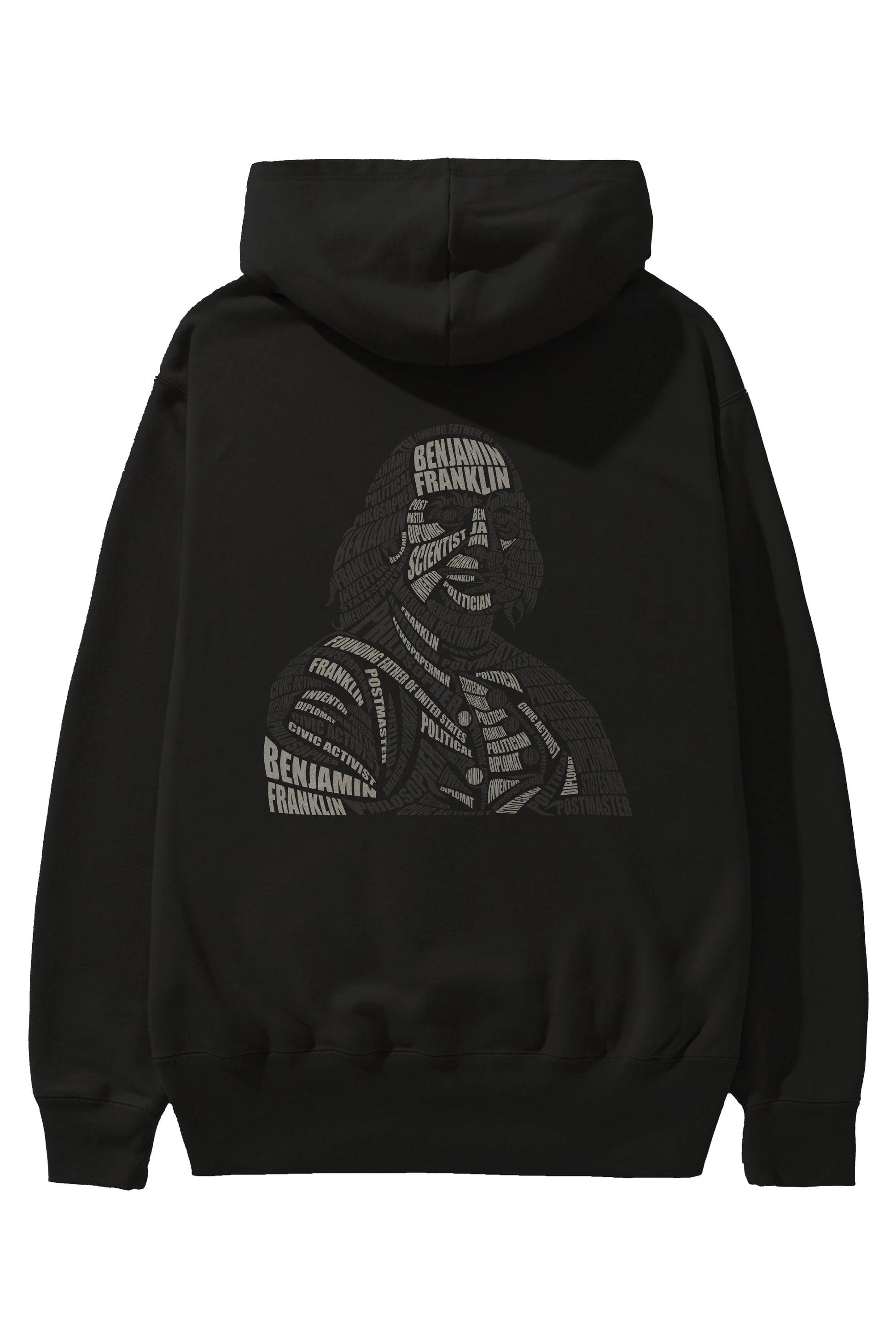 Benjamin Franklin Calligram Arka Baskılı Hoodie Oversize Kapüşonlu Sweatshirt Erkek Kadın Unisex