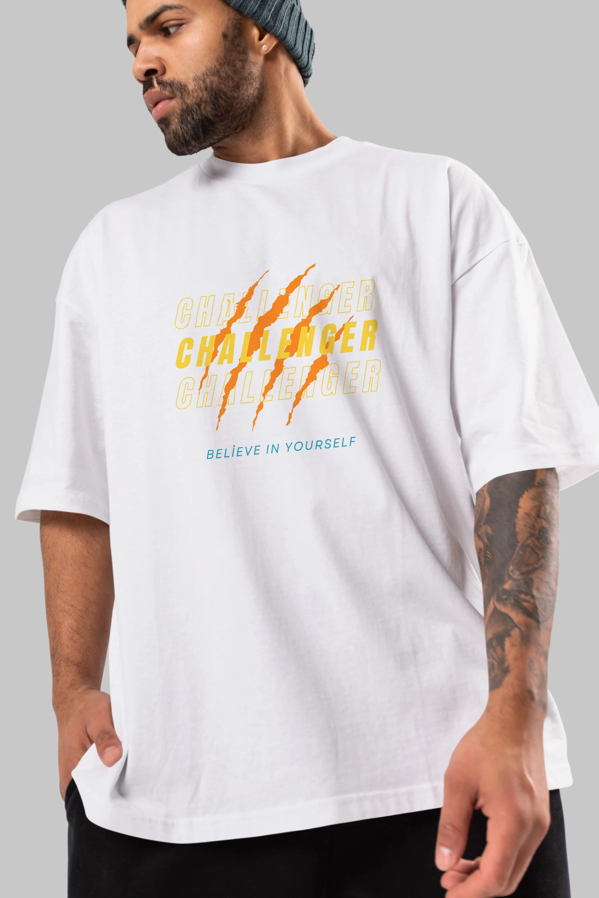 Challenger Yazılı Ön Baskılı Oversize t-shirt Erkek Kadın Unisex