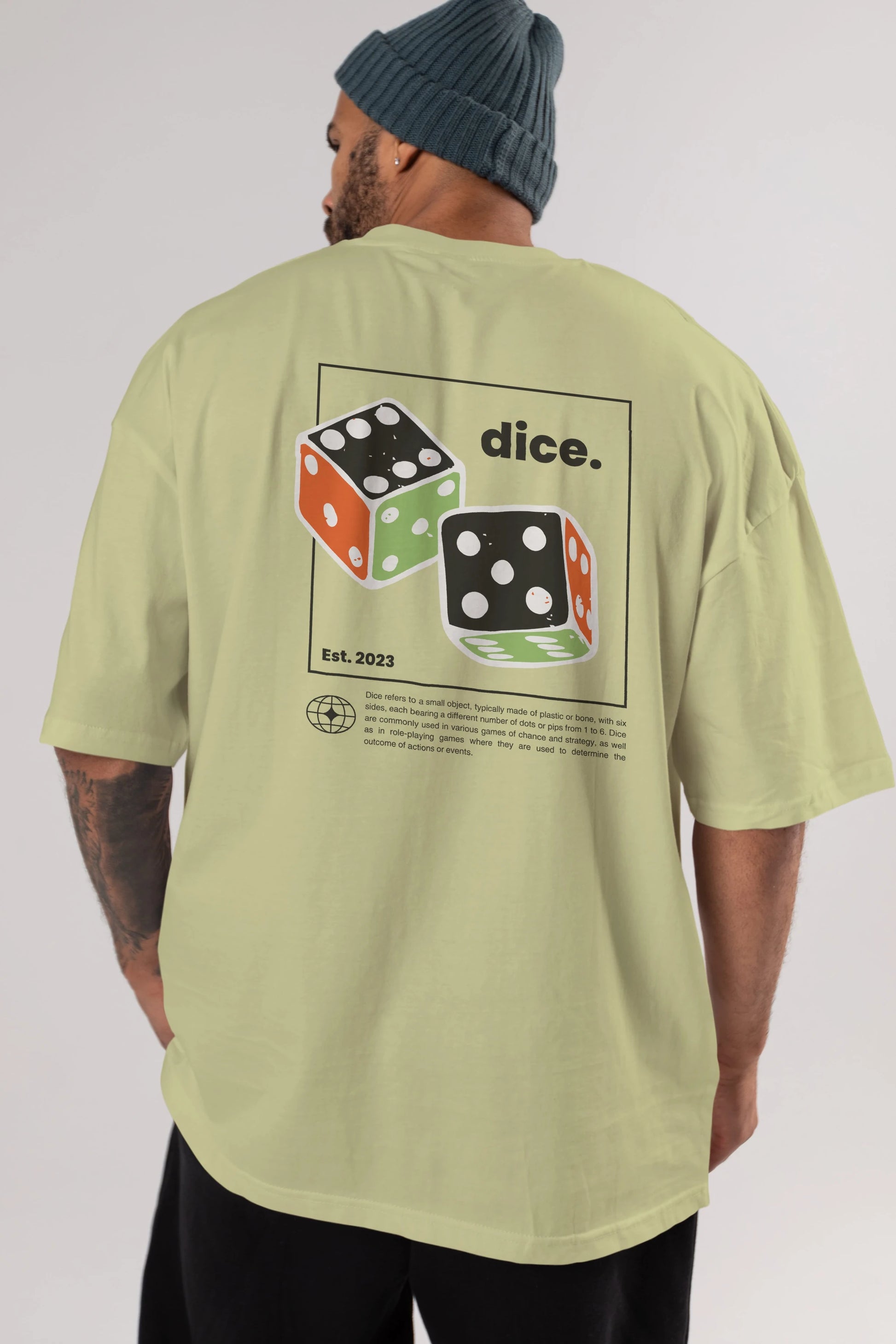 Dice Yazılı Arka Baskılı Oversize t-shirt Erkek Kadın Unisex