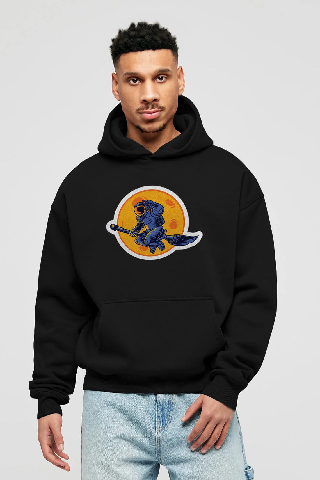 Space Witch Sticker Ön Baskılı Hoodie Oversize Kapüşonlu Sweatshirt Erkek Kadın Unisex