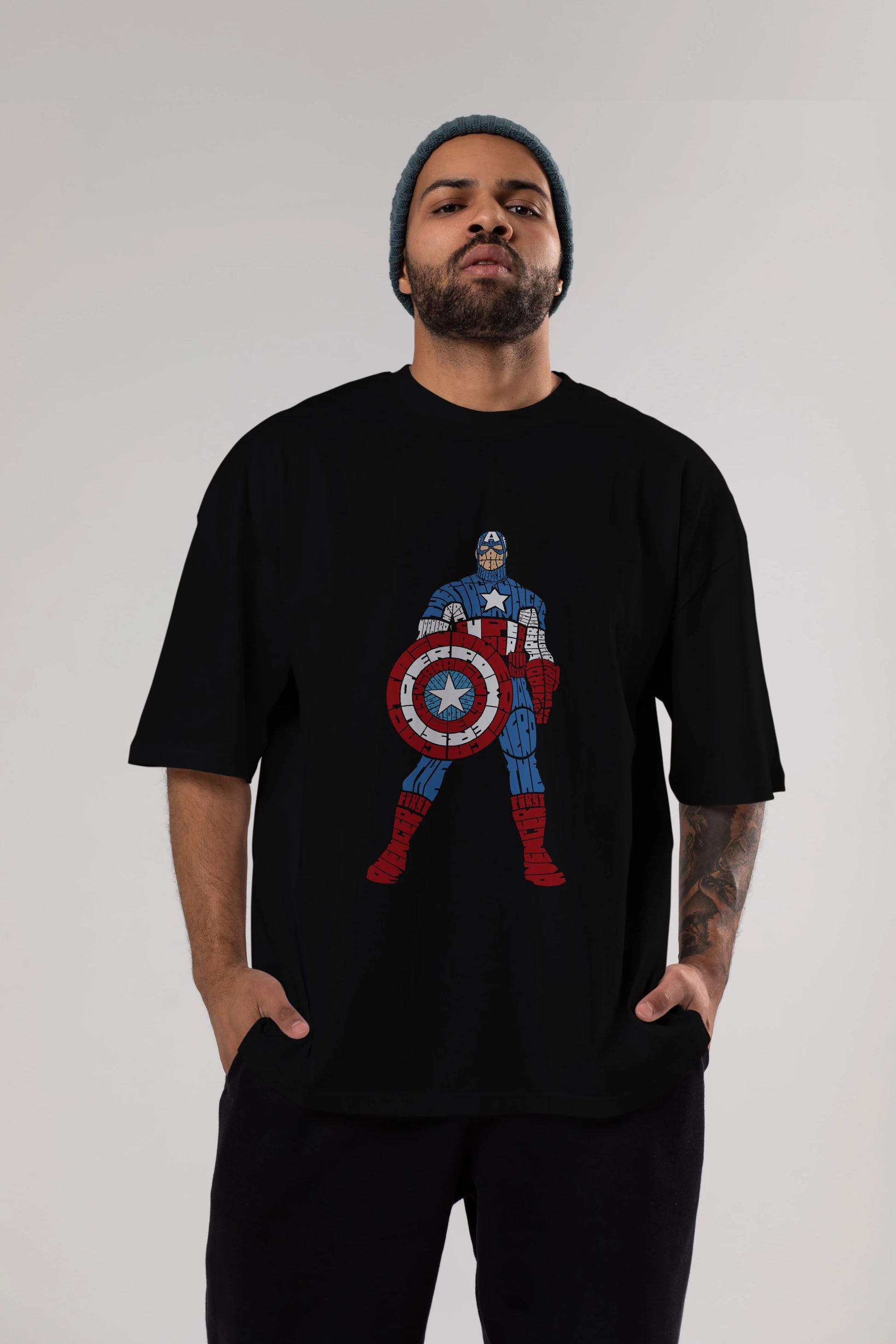 Captain America Ön Baskılı Oversize t-shirt %100 pamuk Erkek Kadın Unisex