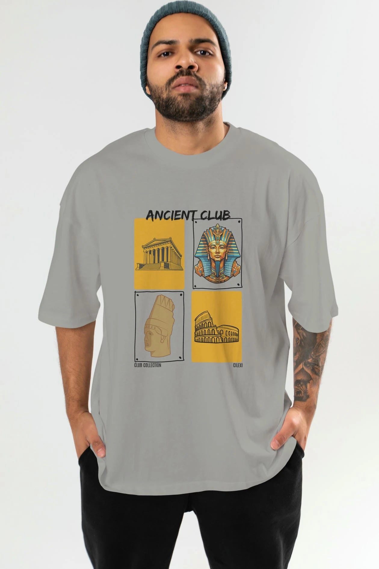 Ancient Club ön Baskılı Oversize t-shirt Erkek Kadın %100 Pamuk Bisiklet Yaka tişort
