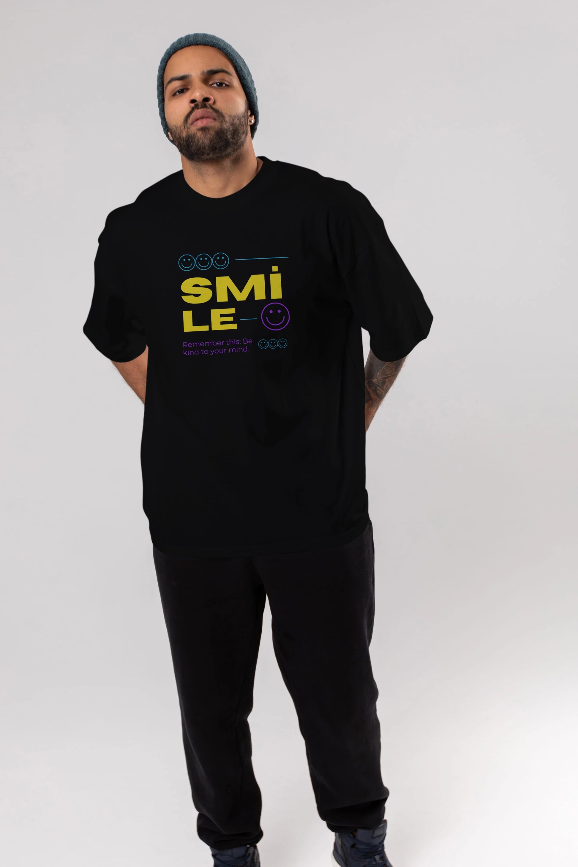 Smile Yazılı 2 Ön Baskılı Oversize t-shirt Erkek Kadın Unisex