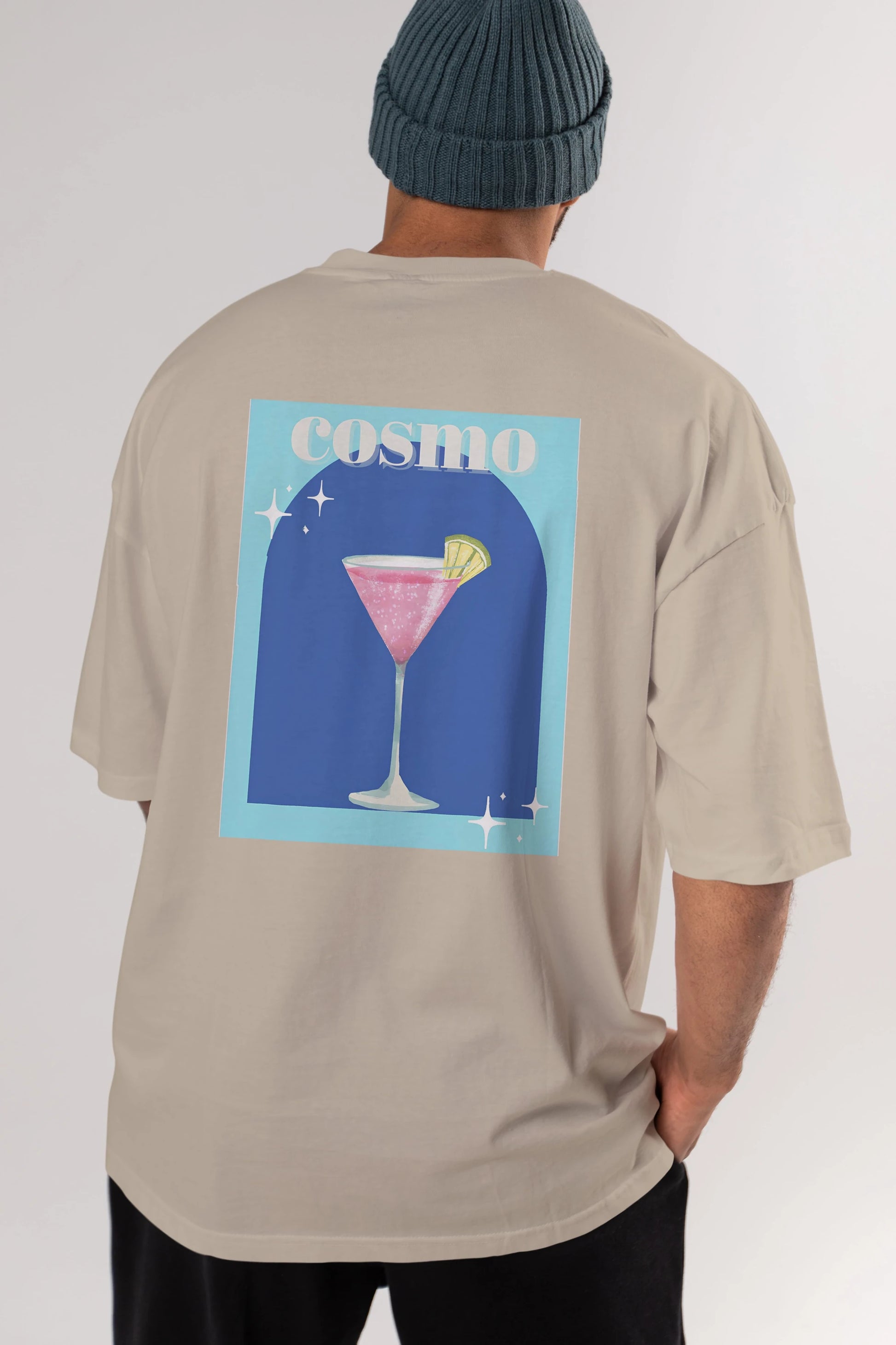 Cosmopolitan 2 Arka Baskılı Oversize t-shirt Erkek Kadın Unisex %100 Pamuk Bisiklet Yaka tişort