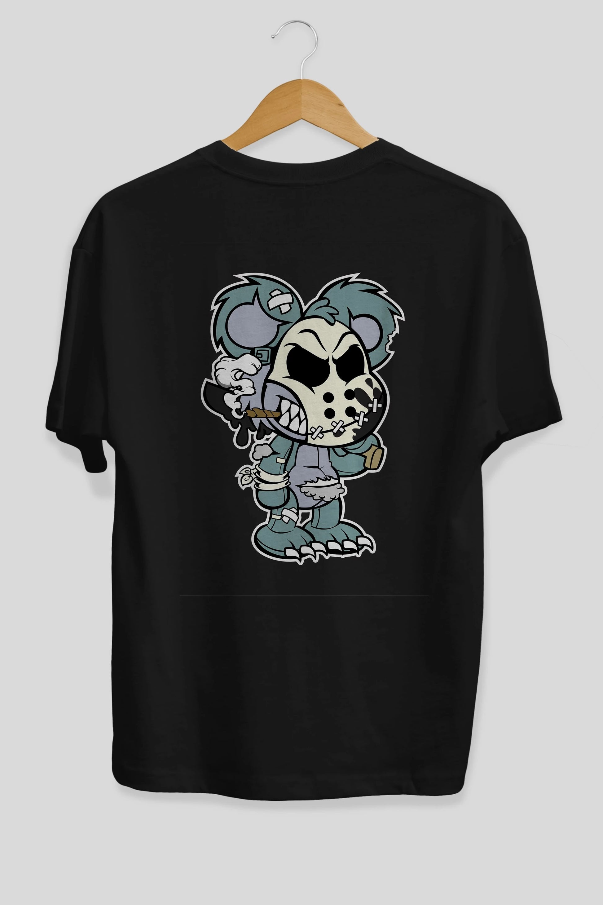 Evil Teddy Bear Arka Baskılı Oversize t-shirt Erkek Kadın Unisex %100 Pamuk tişort