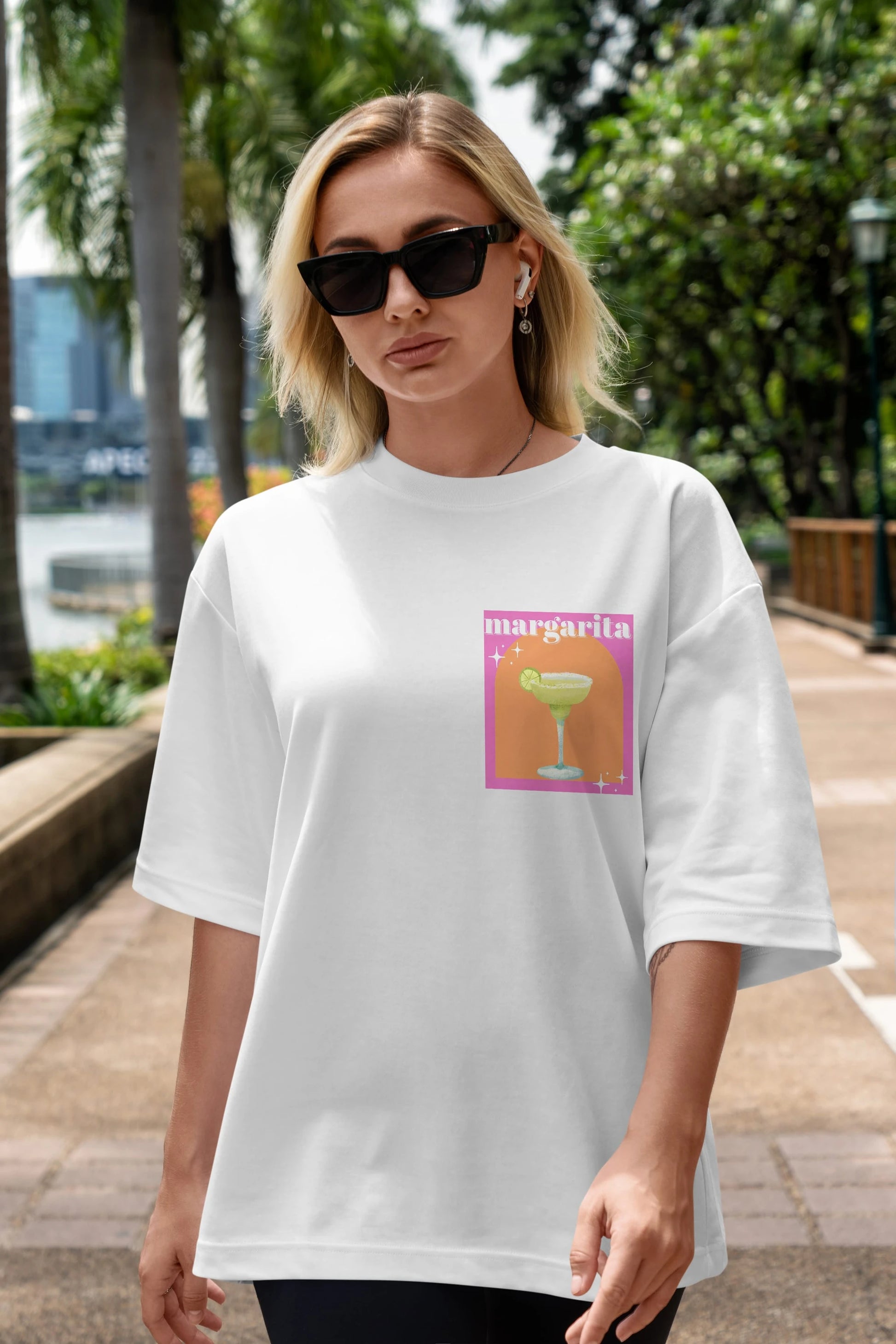 Margarita 7 Ön Sol Baskılı Oversize t-shirt Erkek Kadın Unisex %100 Pamuk Bisiklet Yaka tişort