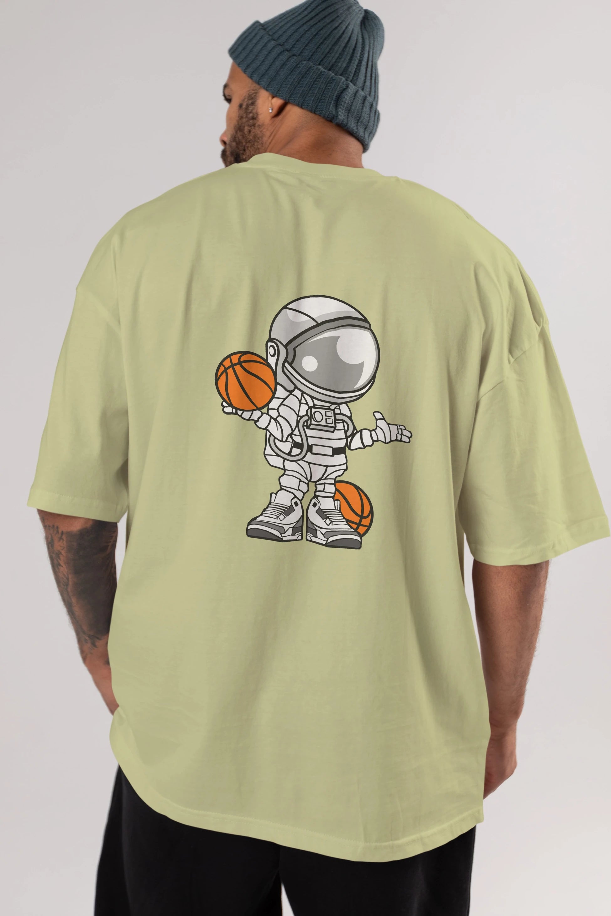 Astronaut Basketball Player Arka Baskılı Oversize t-shirt Erkek Kadın Unisex %100 Pamuk tişort