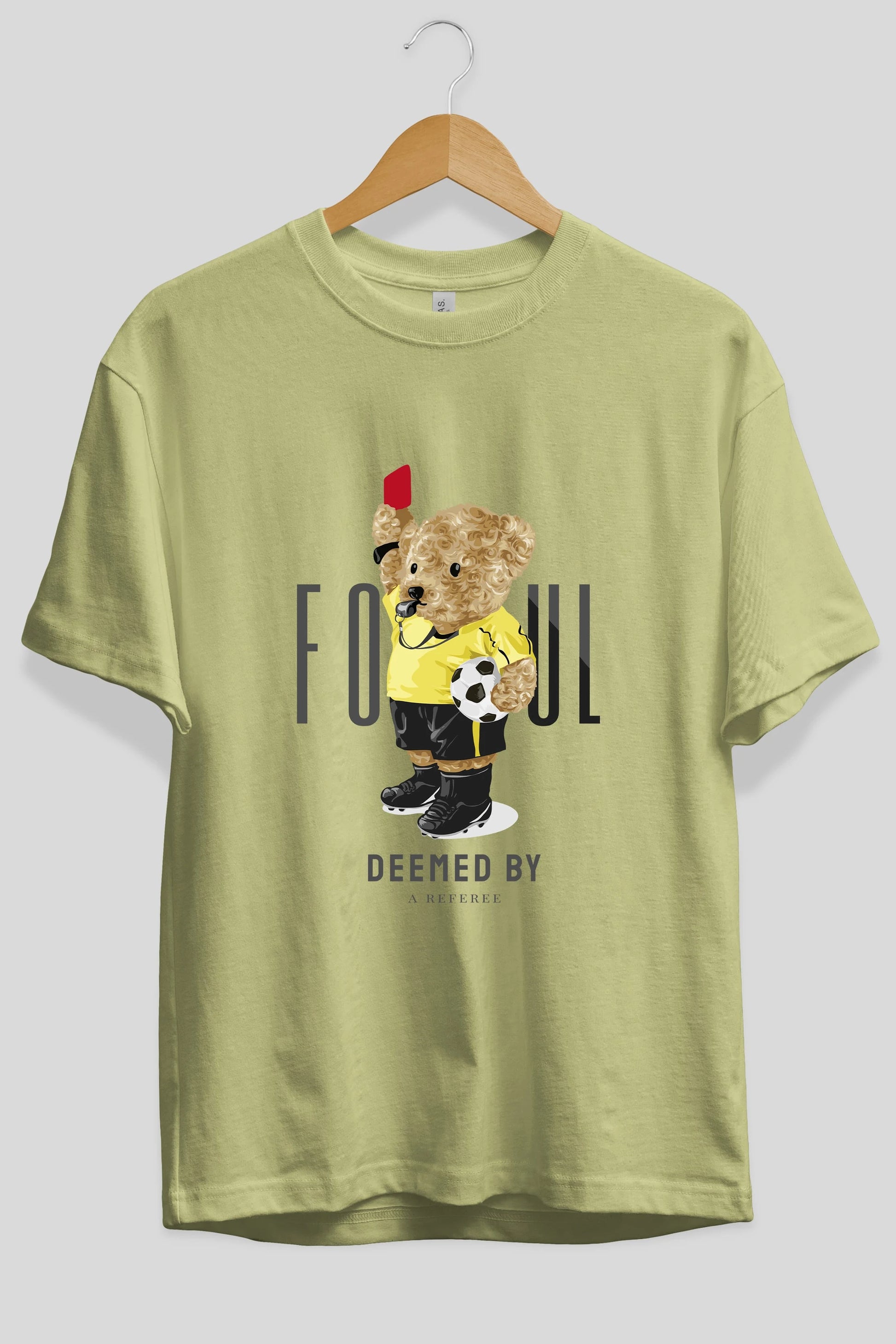 Teddy Bear Kırmızı Kart Ön Baskılı Oversize t-shirt Erkek Kadın Unisex %100 Pamuk