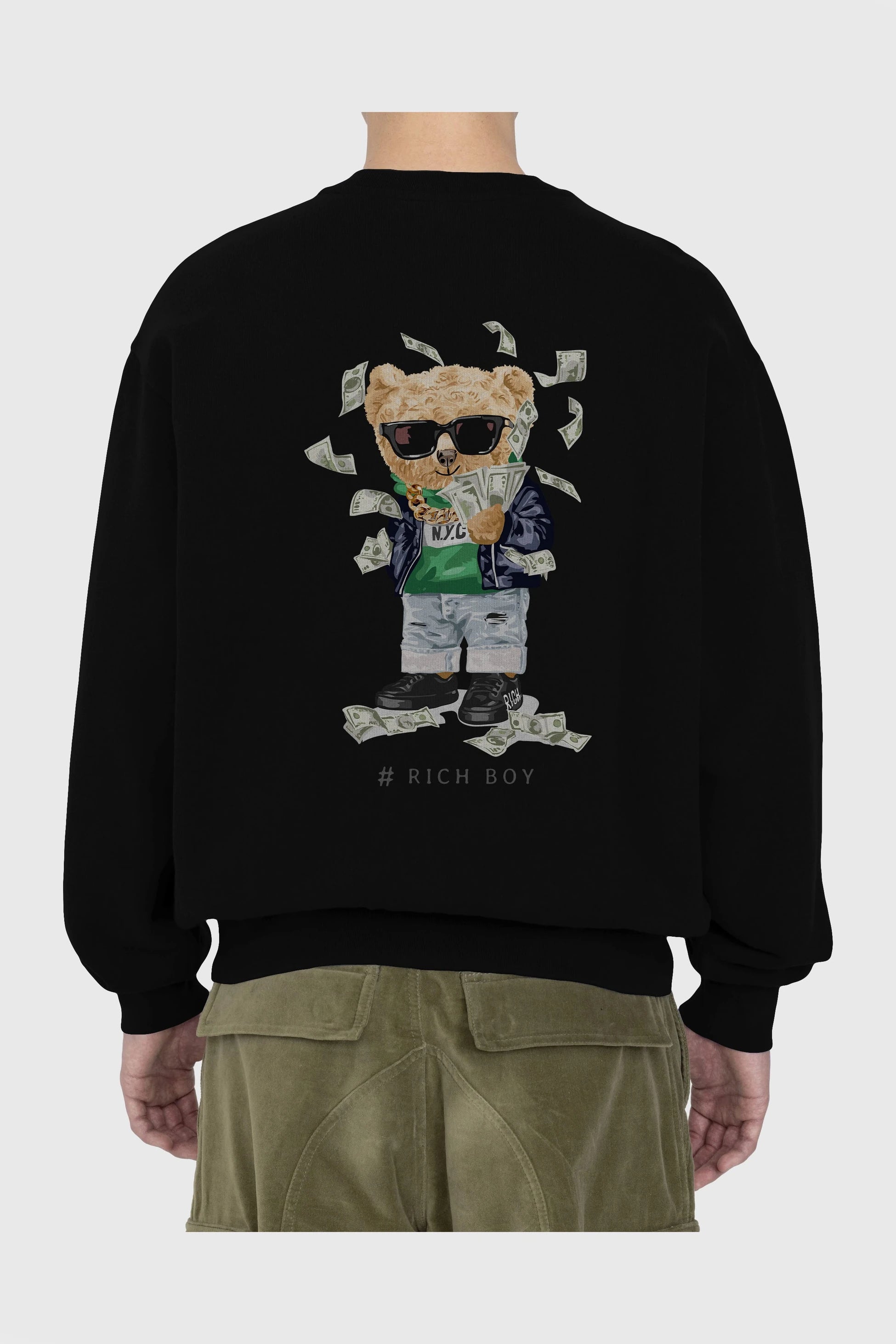 Teddy Bear Rich Boy Arka Baskılı Oversize Sweatshirt Erkek Kadın Unisex