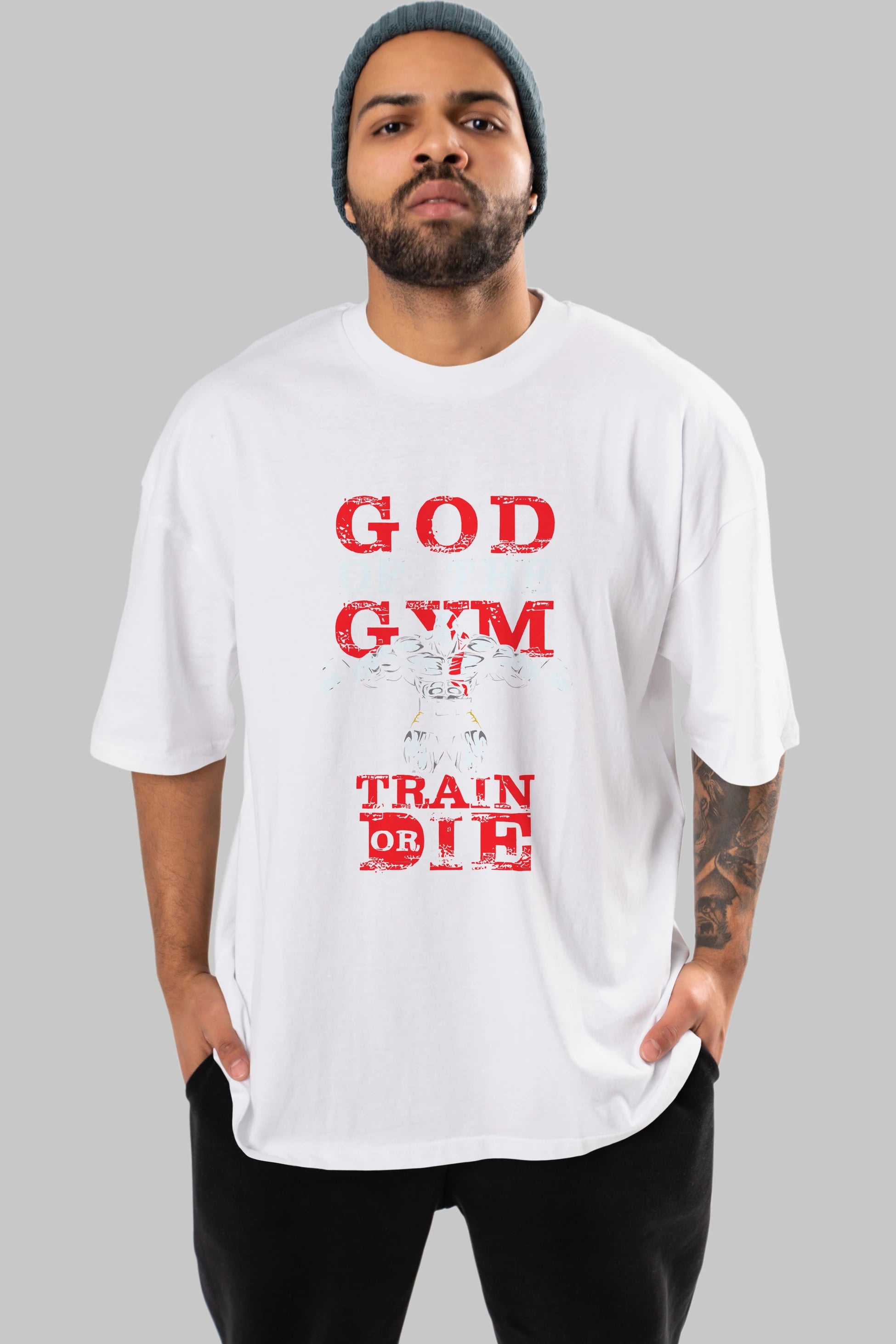 God of The GYM Ön Baskılı Oversize t-shirt Erkek Kadın Unisex %100 Pamuk Bisiklet Yaka tişort