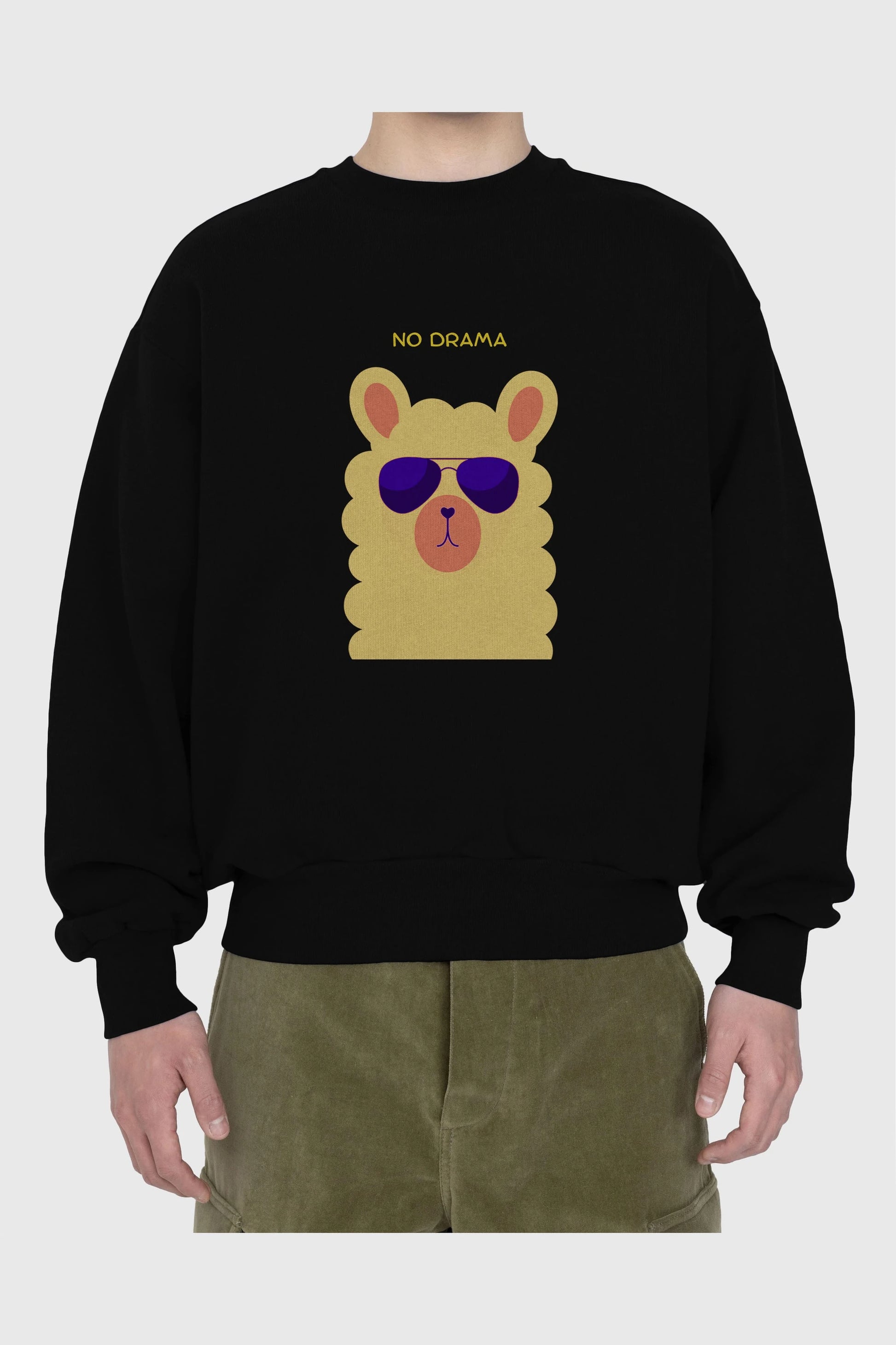 No Drama Yazılı Lama Ön Baskılı Oversize Sweatshirt Erkek Kadın Unisex