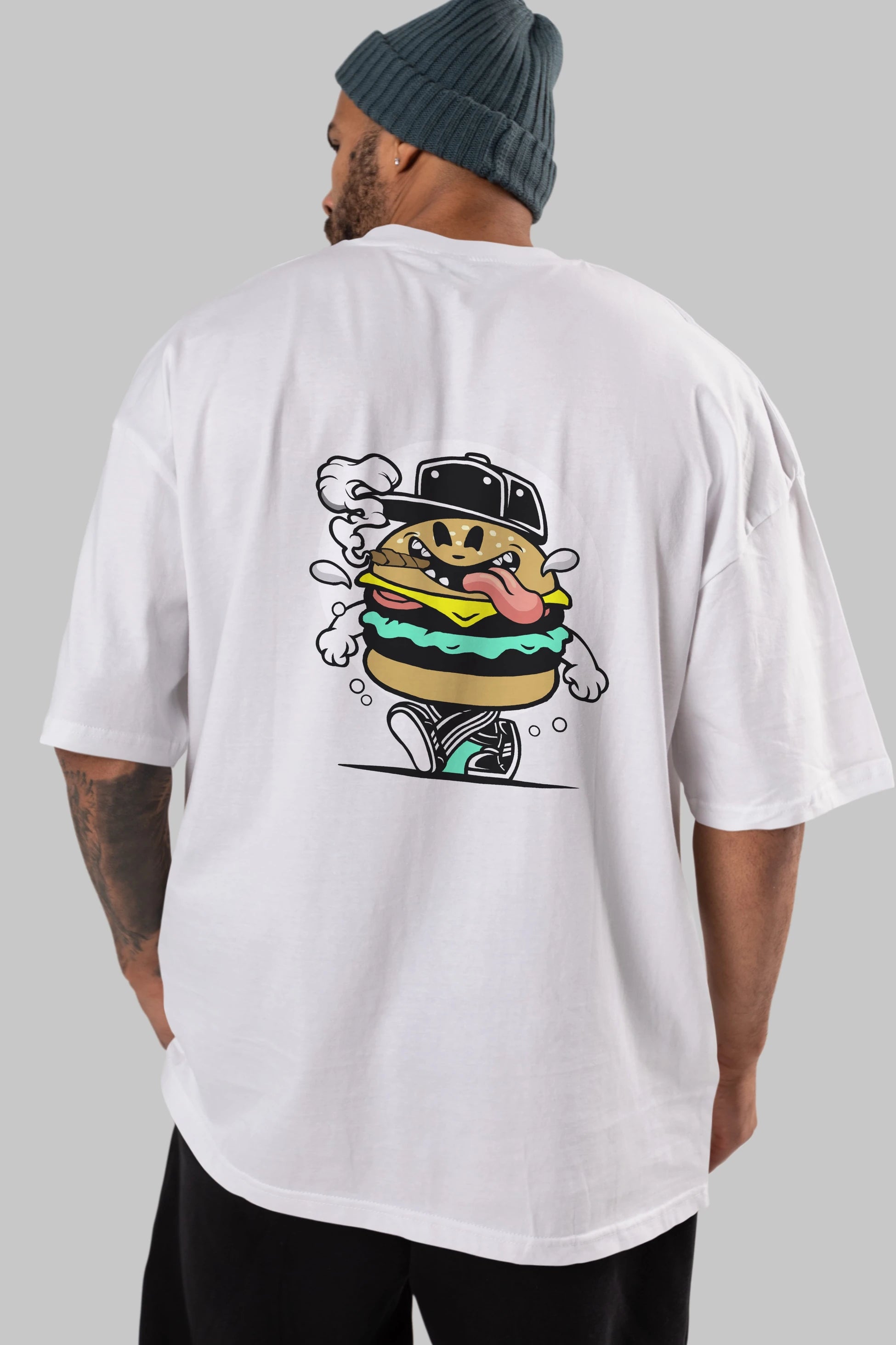 Burger Guy Arka Baskılı Oversize t-shirt Erkek Kadın Unisex %100 Pamuk tişort